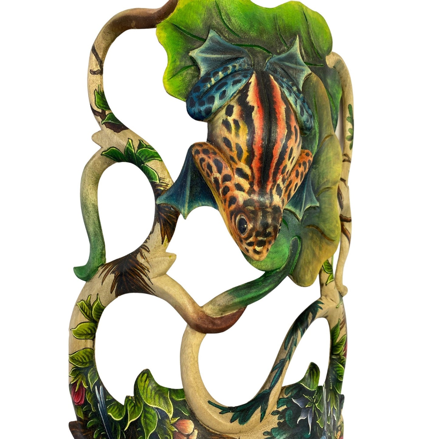 Balinese Hand Carved Wood Forest Goddess Mask: Hand-Painted Wood Carving, Wall Art