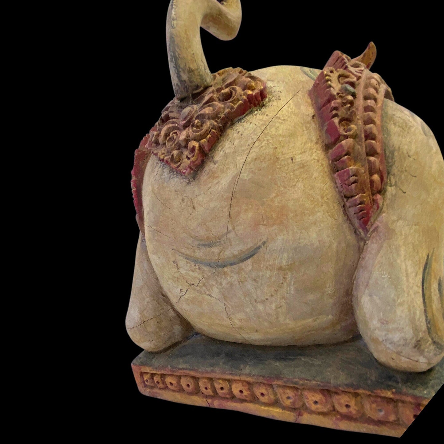 Old Balinese Vintage Nandi The Bull Pratima Sculpture Polychrome Hand Carved Cempaka Wood Statue Bali Indonesian temple Art