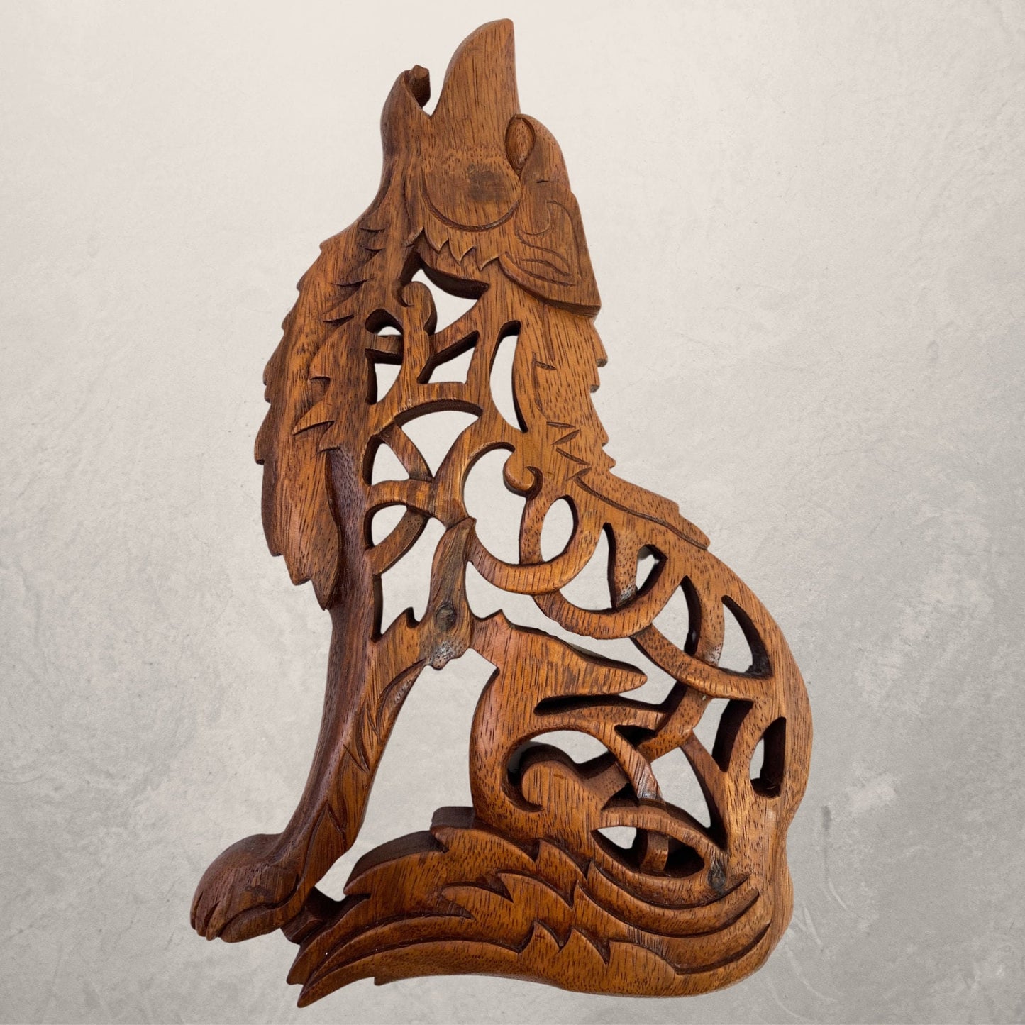 Celtic Howling Wolf Wall Art Panel Sculpture Handmade hand Carved Suar wood Carving Bali art Spirit Animal