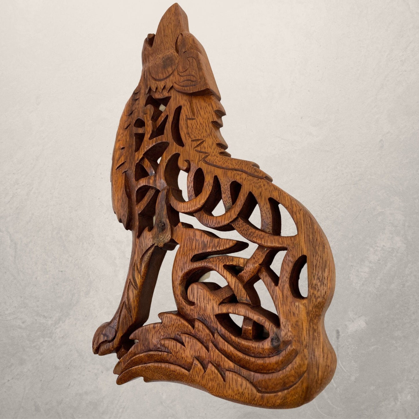 Celtic Howling Wolf Wall Art Panel Sculpture Handmade hand Carved Suar wood Carving Bali art Spirit Animal