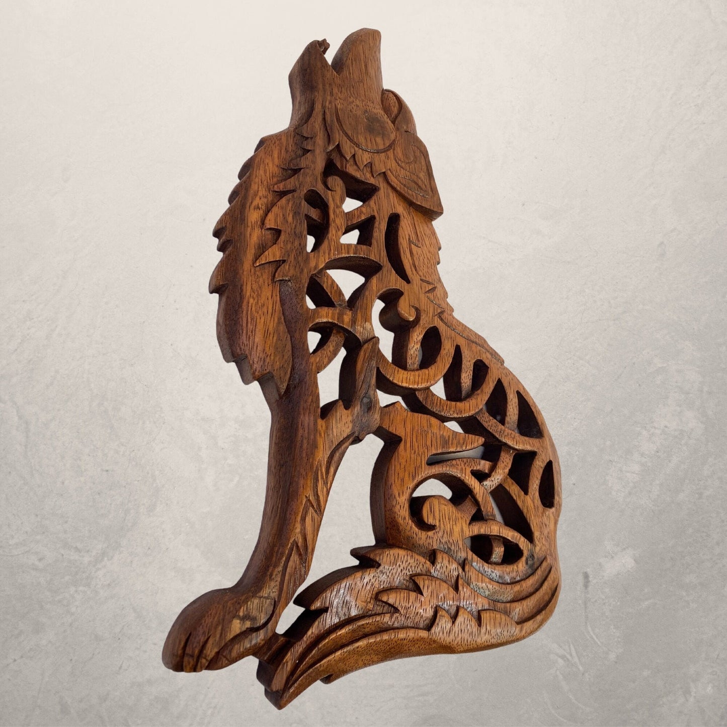 Celtic Howling Wolf Wall Art Panel Sculpture Handmade hand Carved Suar wood Carving Bali art Spirit Animal