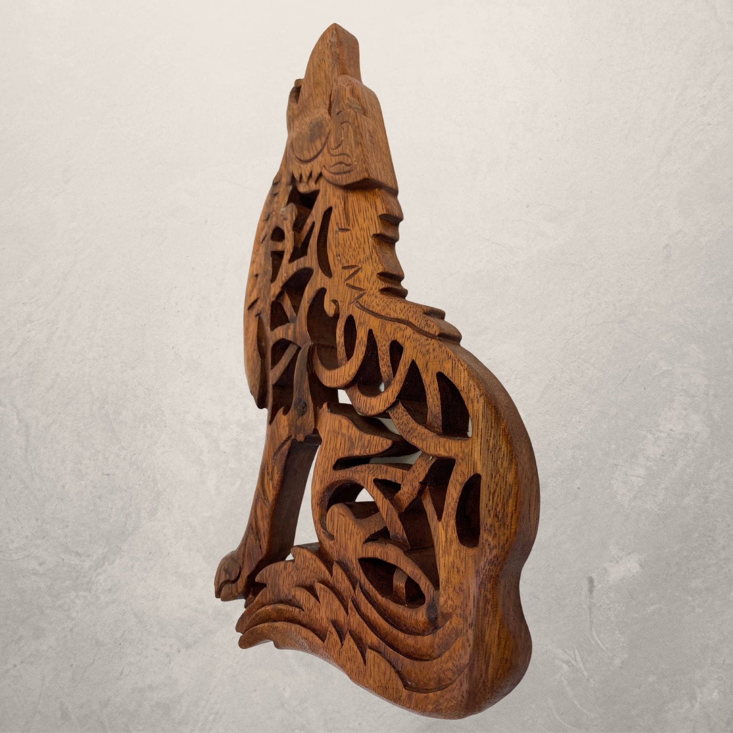 Celtic Howling Wolf Wall Art Panel Sculpture Handmade hand Carved Suar wood Carving Bali art Spirit Animal