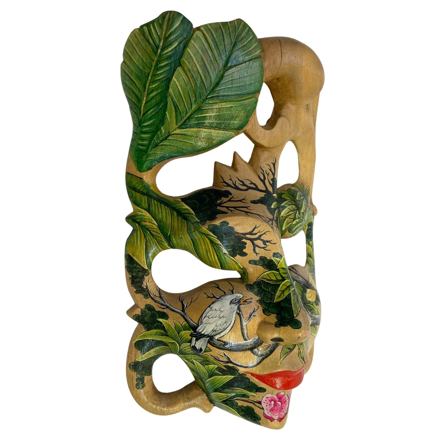 Balinese Mask Dancing Queen Forest Goddess Abstract Mask Hand Painted Starling Bird Hand Carved Wood Carving Bali Wall Decor Art
