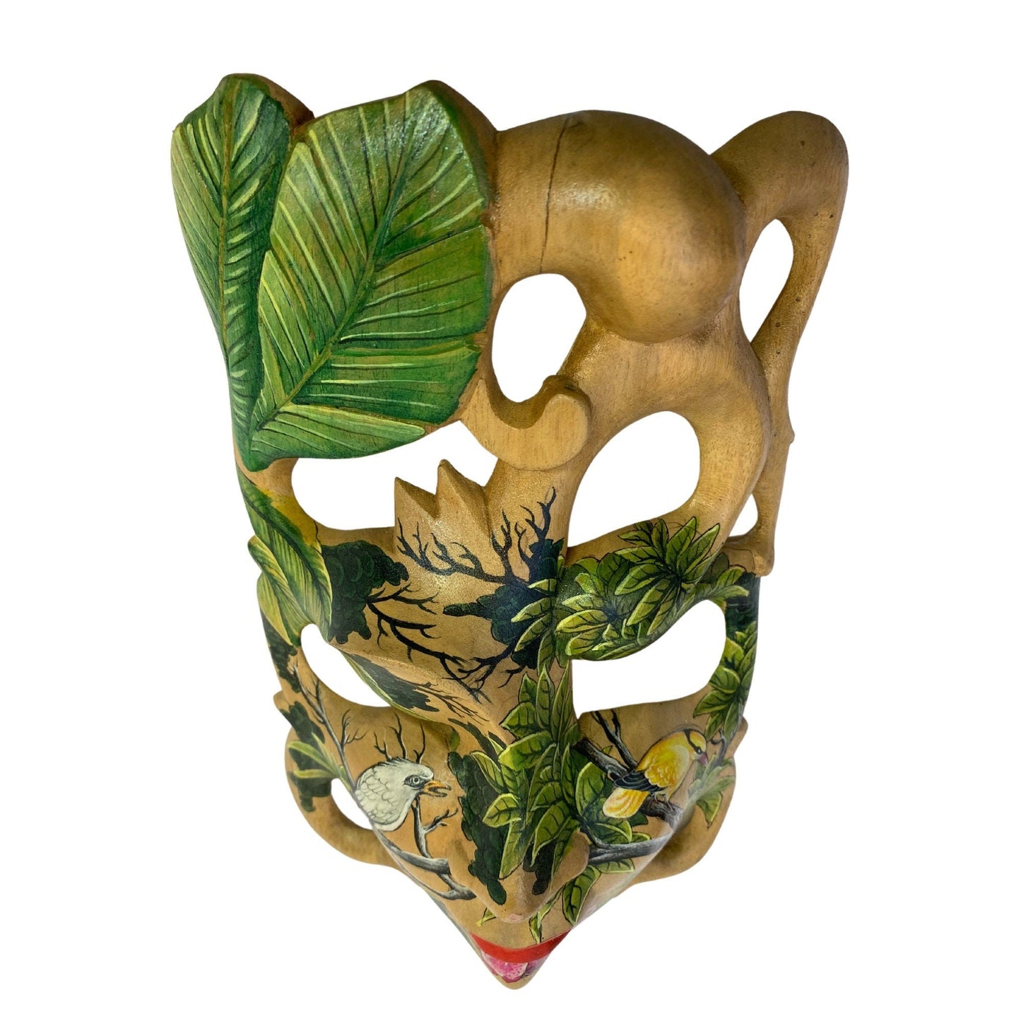 Balinese Mask Dancing Queen Forest Goddess Abstract Mask Hand Painted Starling Bird Hand Carved Wood Carving Bali Wall Decor Art