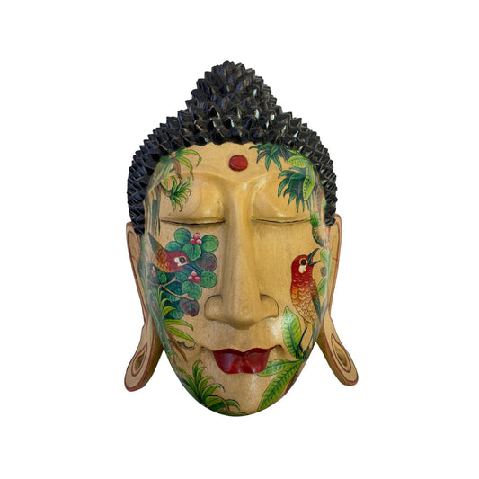 Forest Mystic Tattoo Buddha Mask Wall art Sculpture Balinese miniature style painting Ubud village art art hand painted wood carving