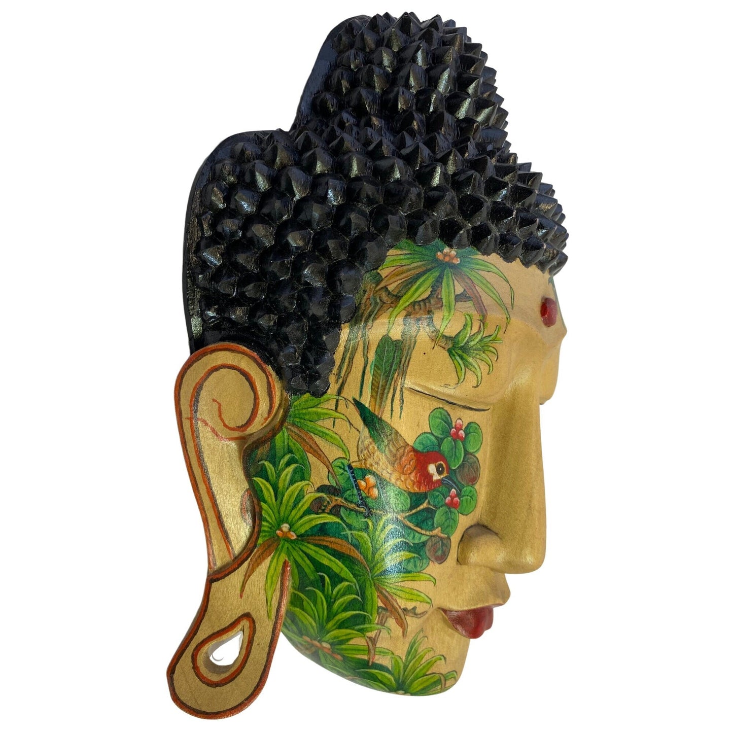 Forest Mystic Tattoo Buddha Mask Wall art Sculpture Balinese miniature style painting Ubud village art art hand painted wood carving