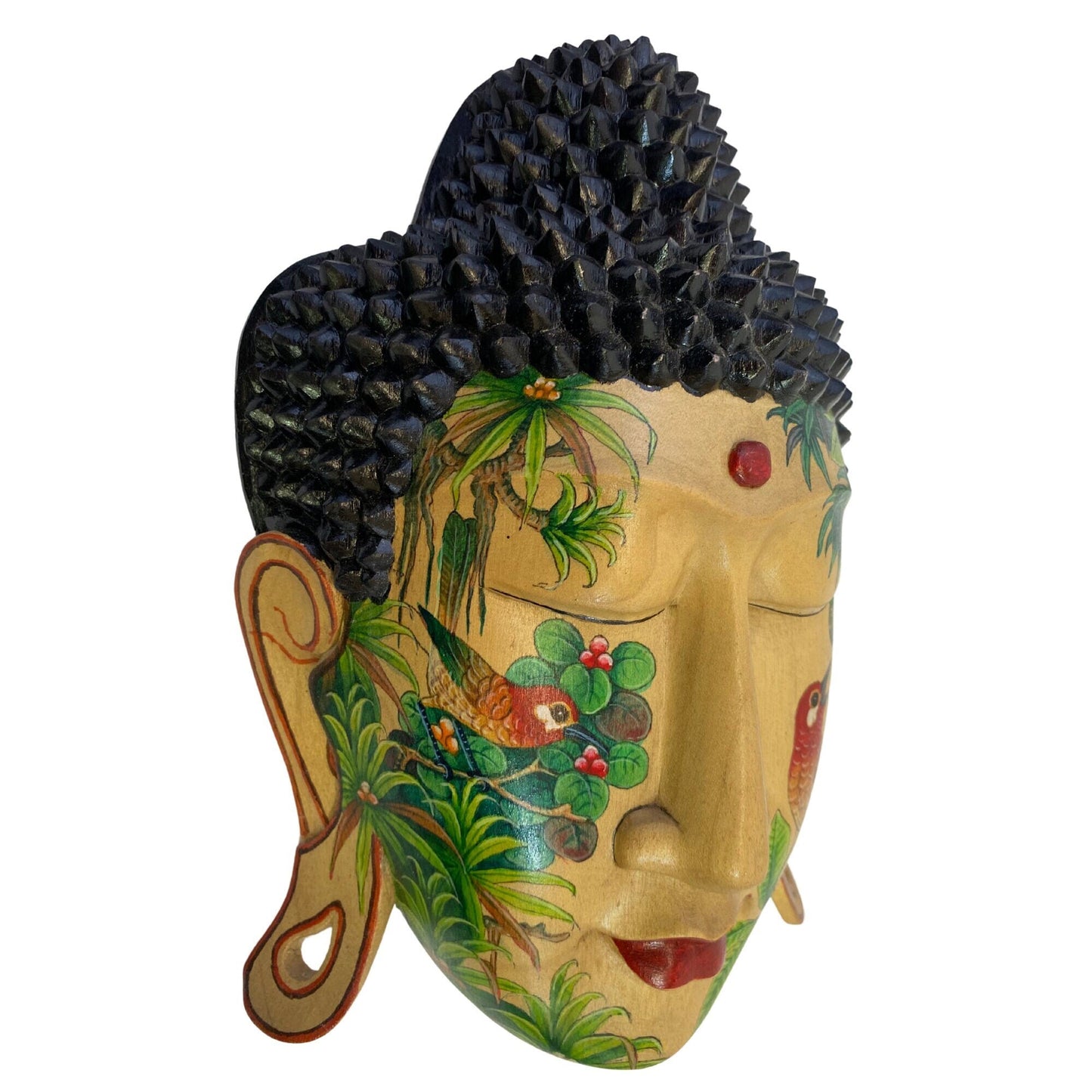 Forest Mystic Tattoo Buddha Mask Wall art Sculpture Balinese miniature style painting Ubud village art art hand painted wood carving