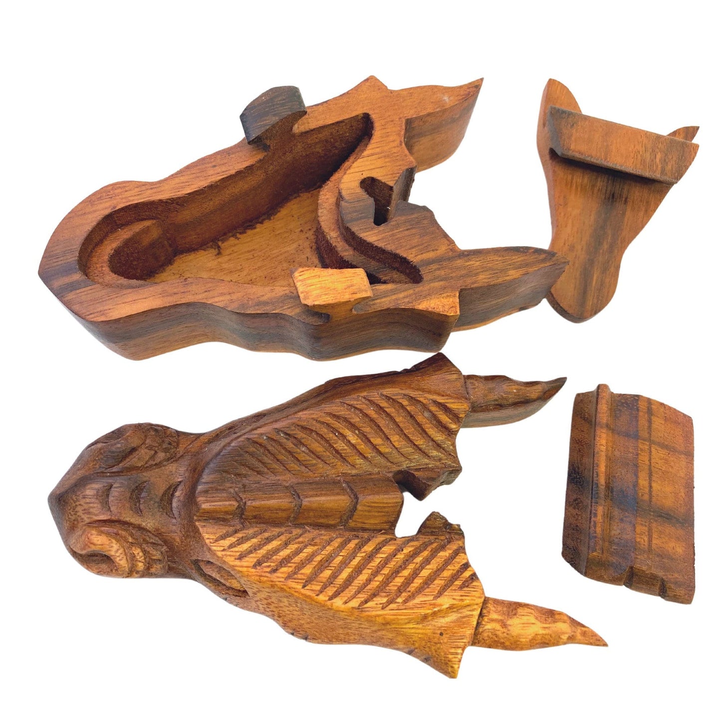 Hand Carved Suar Wood Dragon Puzzle Box: Gothic Stash Box