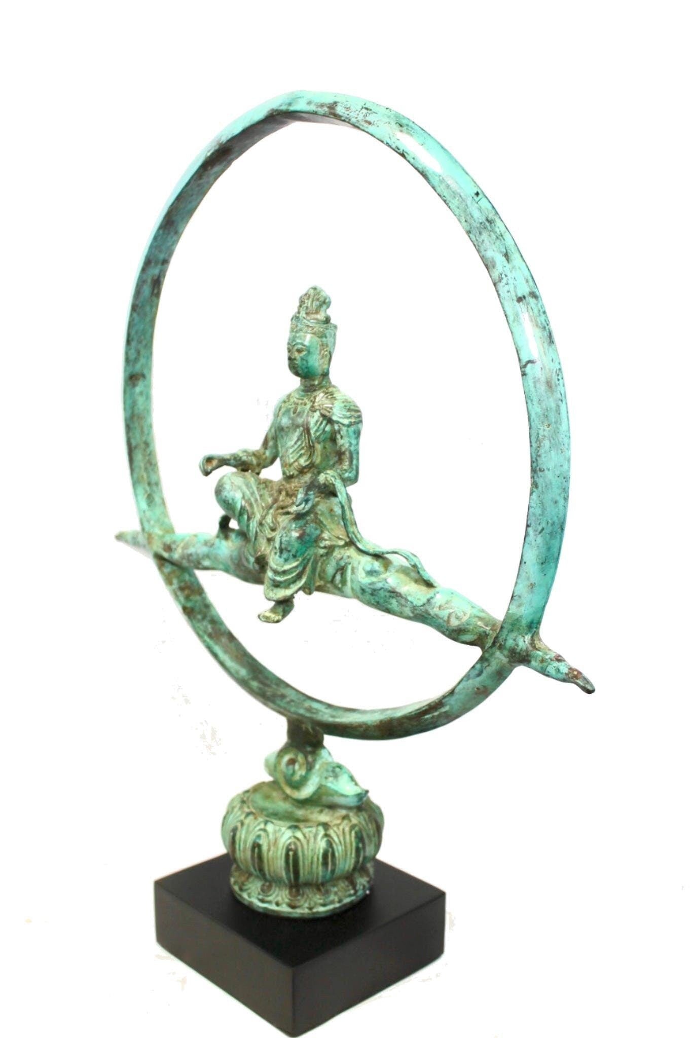 Buddha Seated on Nimbus Cloud Statue Bronze handmade verdigris Lost Wax Cast Sculpture Bali Art