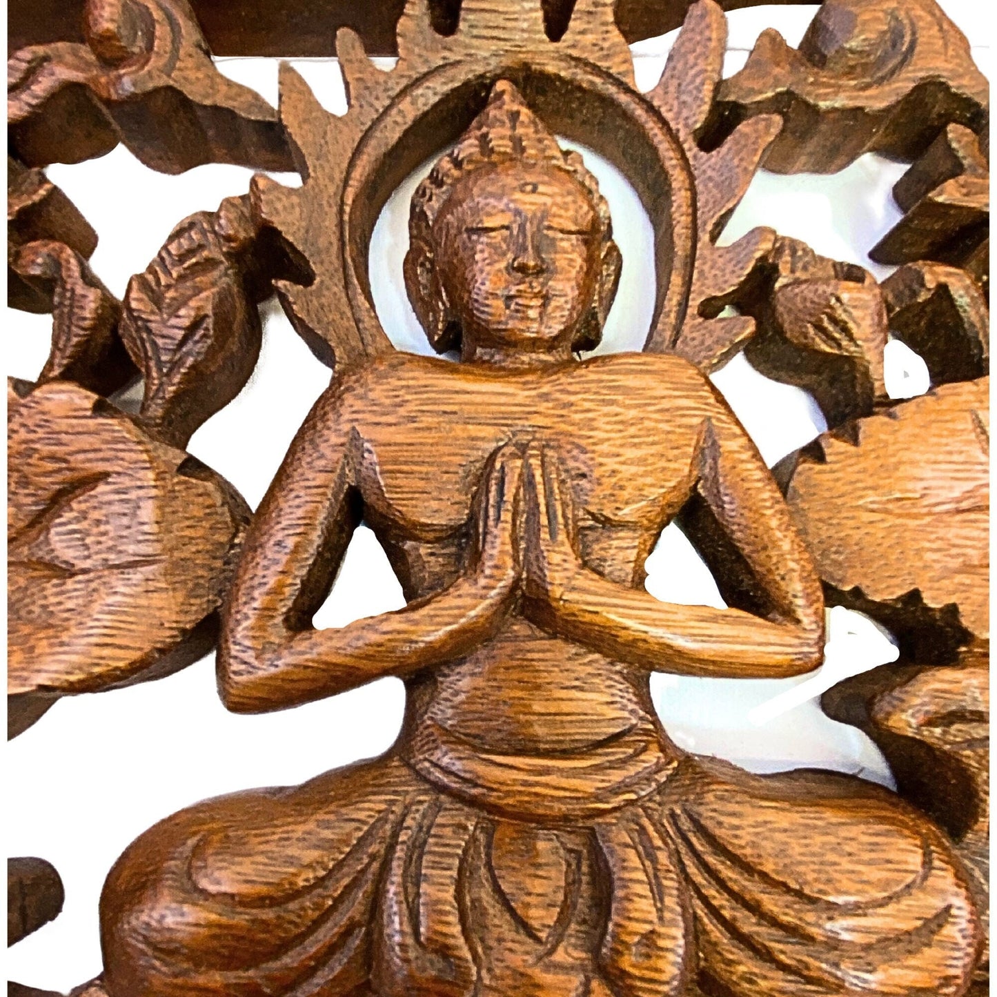 Triple Mudra Buddha Panel Hand Carved Suar Wood Bali Wall Sculpture Balinese Art