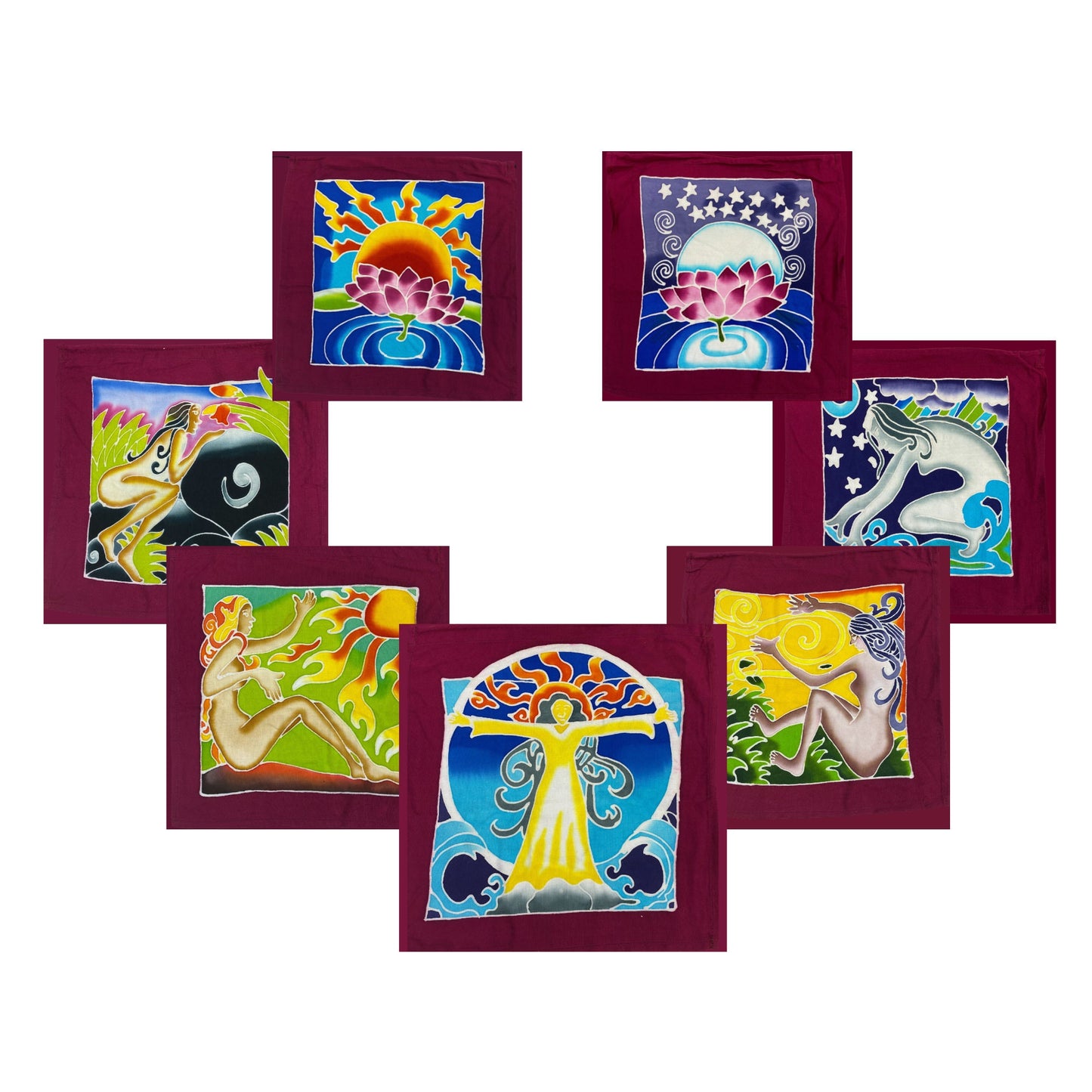 Mother Earth Goddess Divine Feminine Lotus Moon Sun Prayer Flag Wall Art Wiccan Bali Handmade Hand Painted Batik Boho Garden & Home Decor