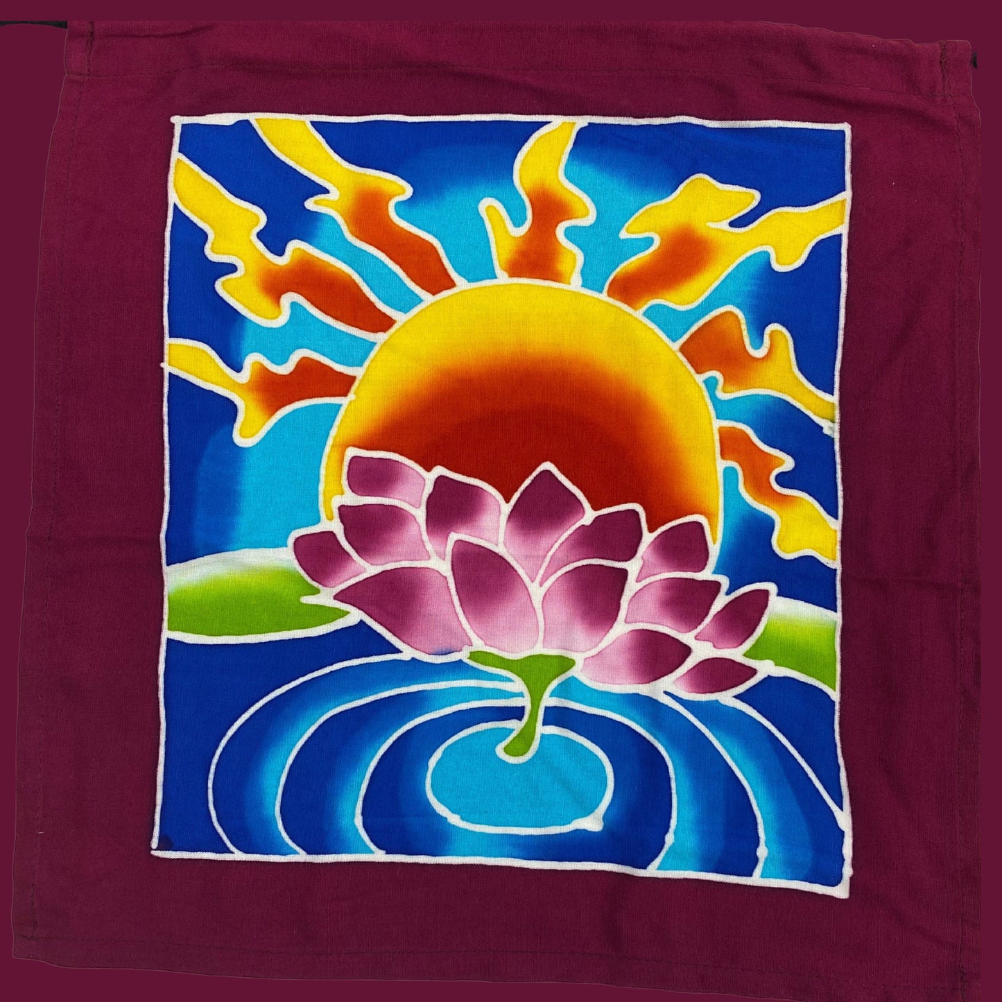 Mother Earth Goddess Divine Feminine Lotus Moon Sun Prayer Flag Wall Art Wiccan Bali Handmade Hand Painted Batik Boho Garden & Home Decor