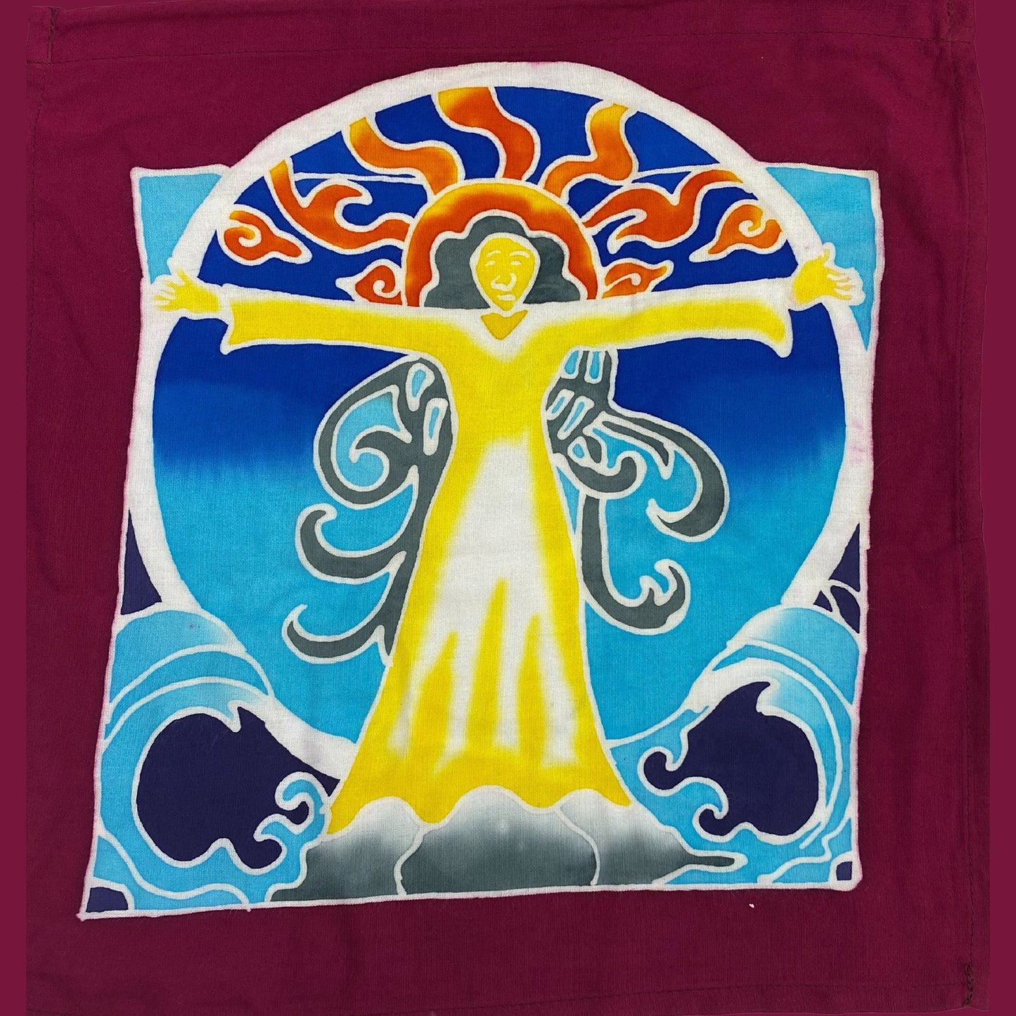 Mother Earth Goddess Divine Feminine Lotus Moon Sun Prayer Flag Wall Art Wiccan Bali Handmade Hand Painted Batik Boho Garden & Home Decor