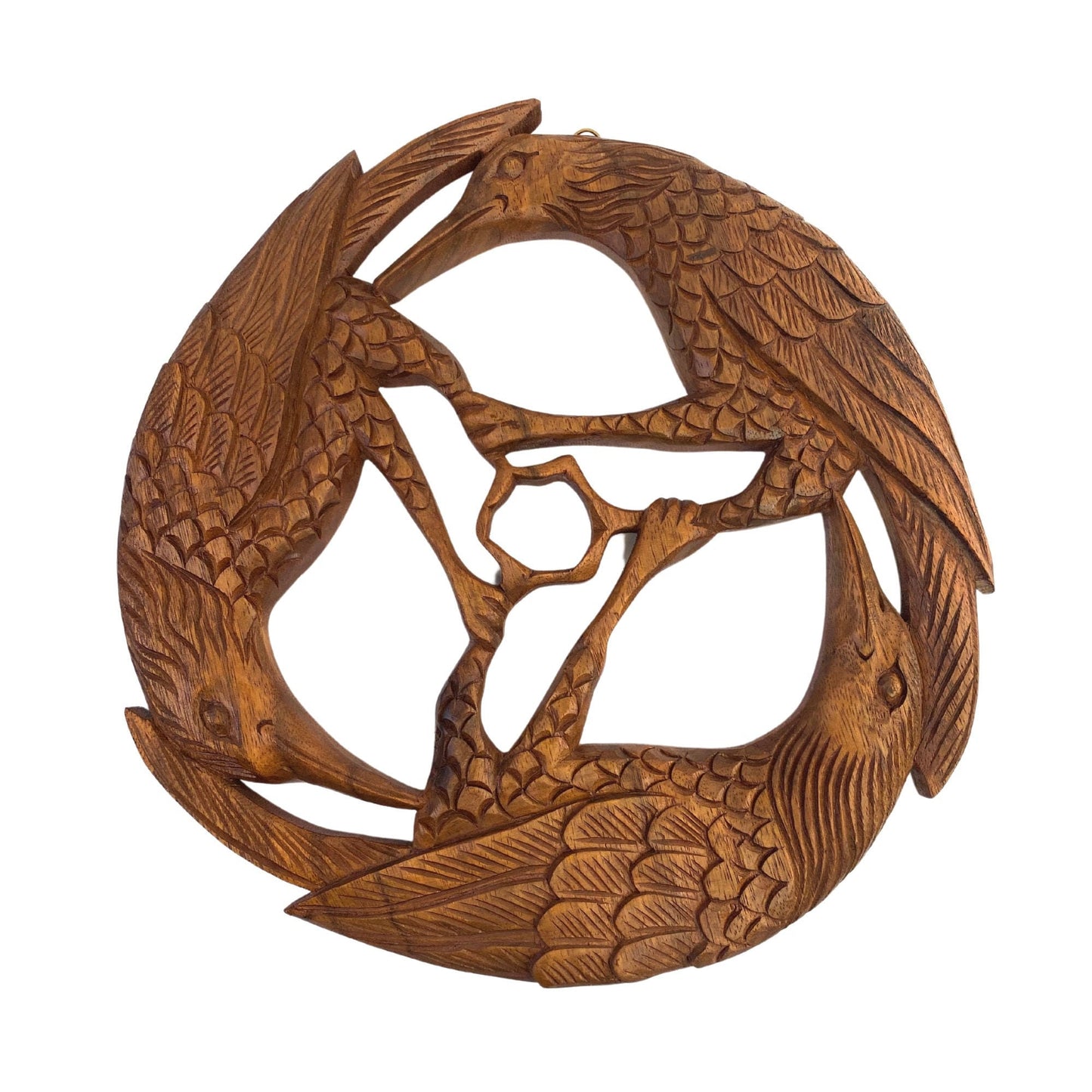 Gothic Birds Crow Crows Raven Corvus Panel Wall Art Round Plaque Hand Carved Balinese wood Carving Decor - Acadia World Traders