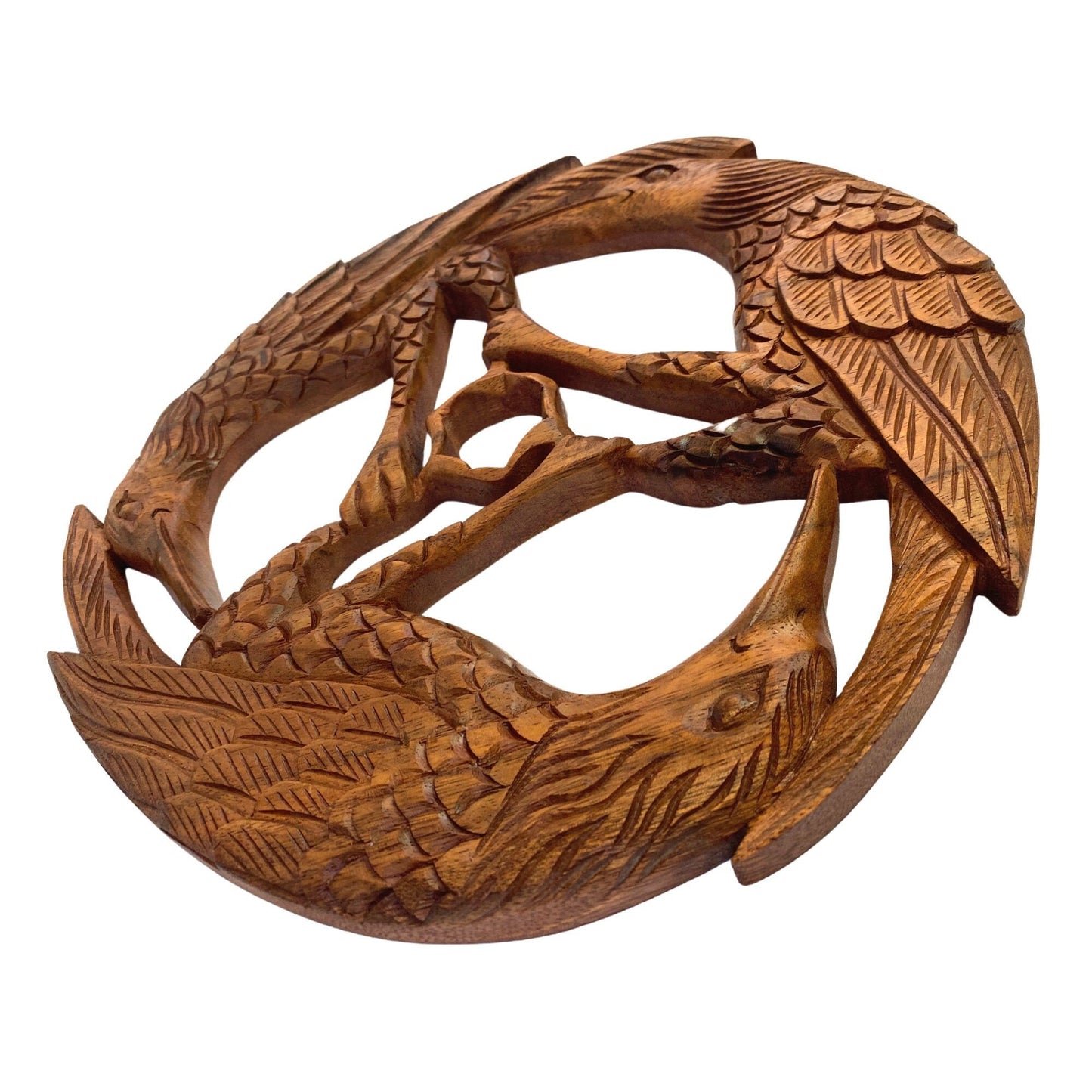 Gothic Birds Crow Crows Raven Corvus Panel Wall Art Round Plaque Hand Carved Balinese wood Carving Decor - Acadia World Traders