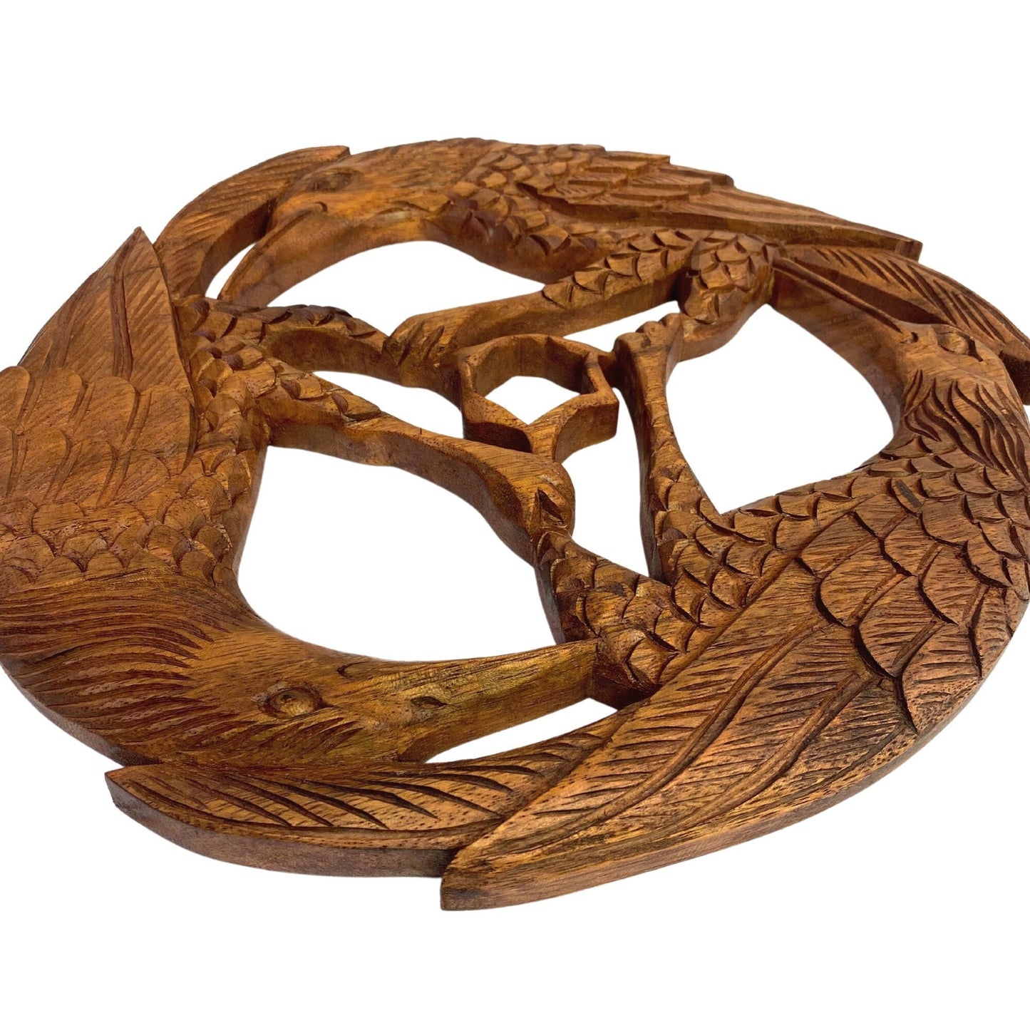 Gothic Birds Crow Crows Raven Corvus Panel Wall Art Round Plaque Hand Carved Balinese wood Carving Decor - Acadia World Traders