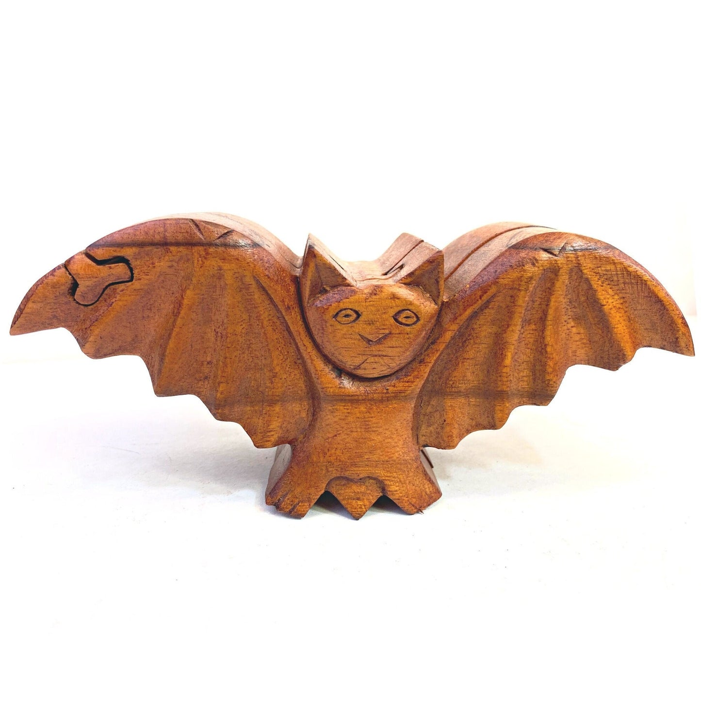 Bat Chiroptera Secret Puzzle Box Stash Box Jewelry Gift Box Hand Carved Wood Carving Bali Art Gothic style