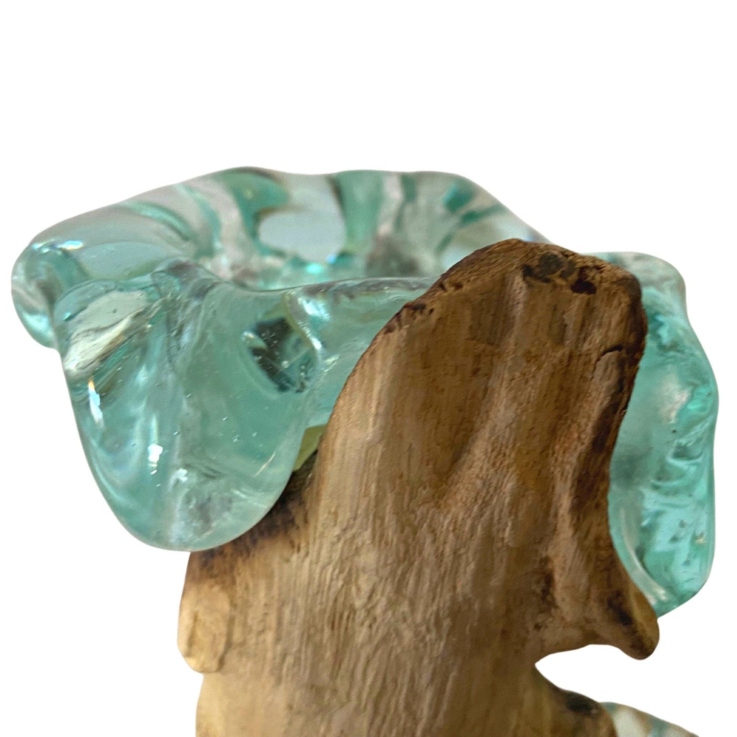 Hand Blown Slumped Glass Candle Holder, Candelabra: Reclaimed Teak Wood Base