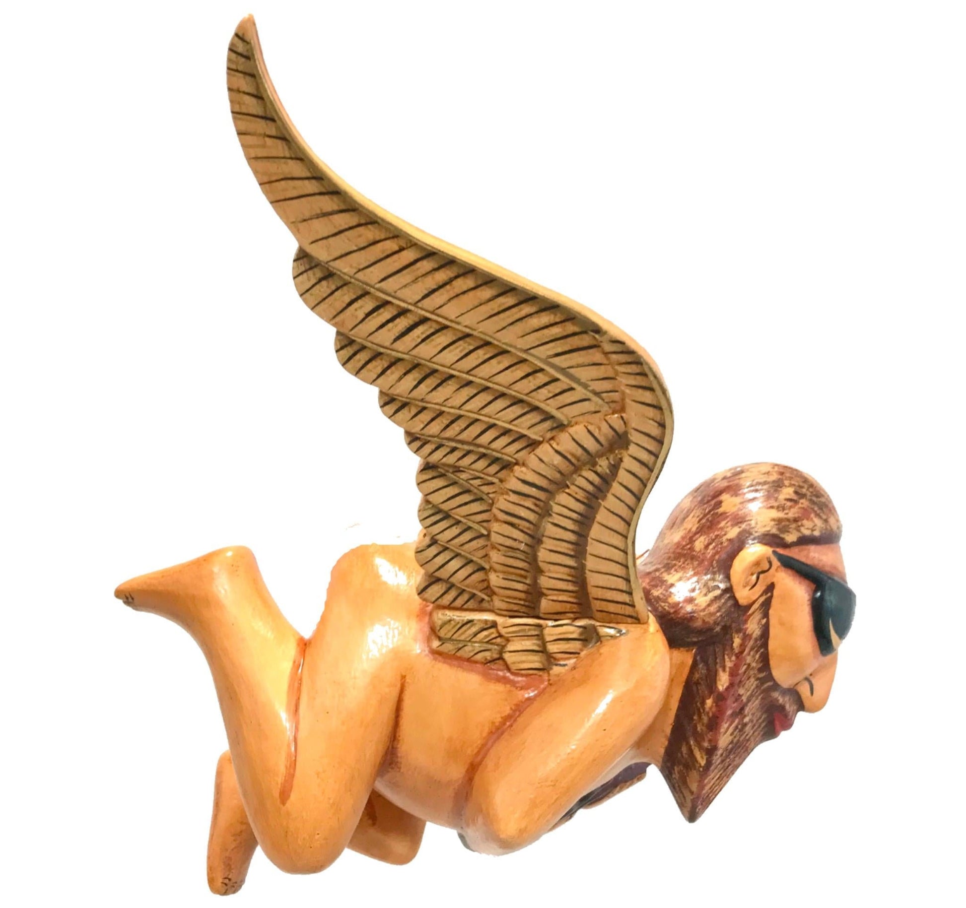 Balinese Flying Jerry Garcia Angel Mobile Cradle Guardian Spiritchaser Hand Carved wood Carving Bali Folk art - Acadia World Traders