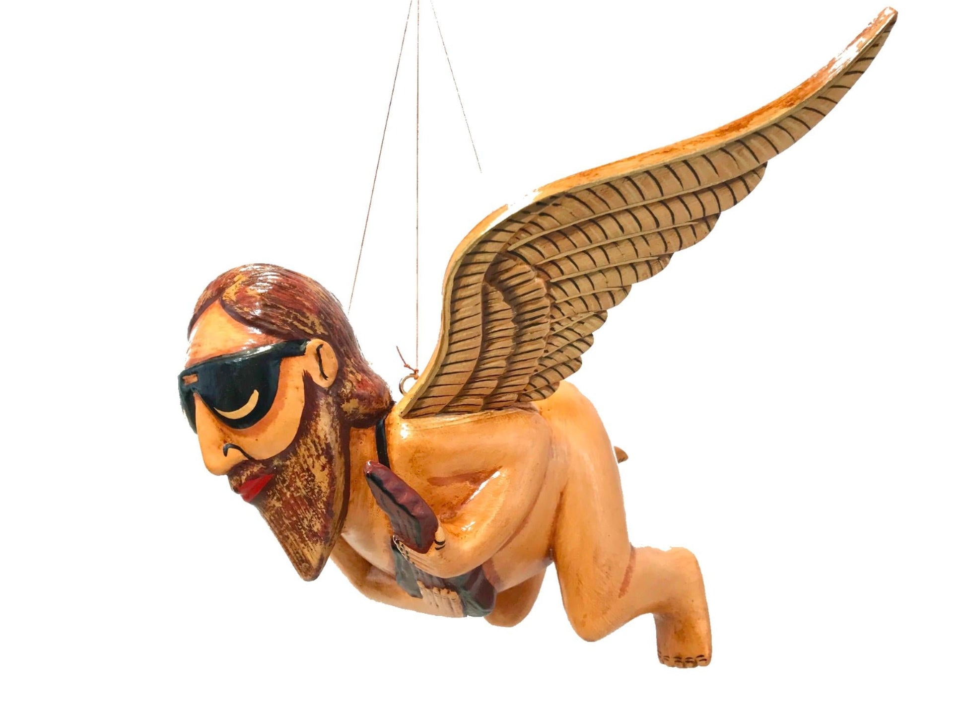 Balinese Flying Jerry Garcia Angel Mobile Cradle Guardian Spiritchaser Hand Carved wood Carving Bali Folk art - Acadia World Traders