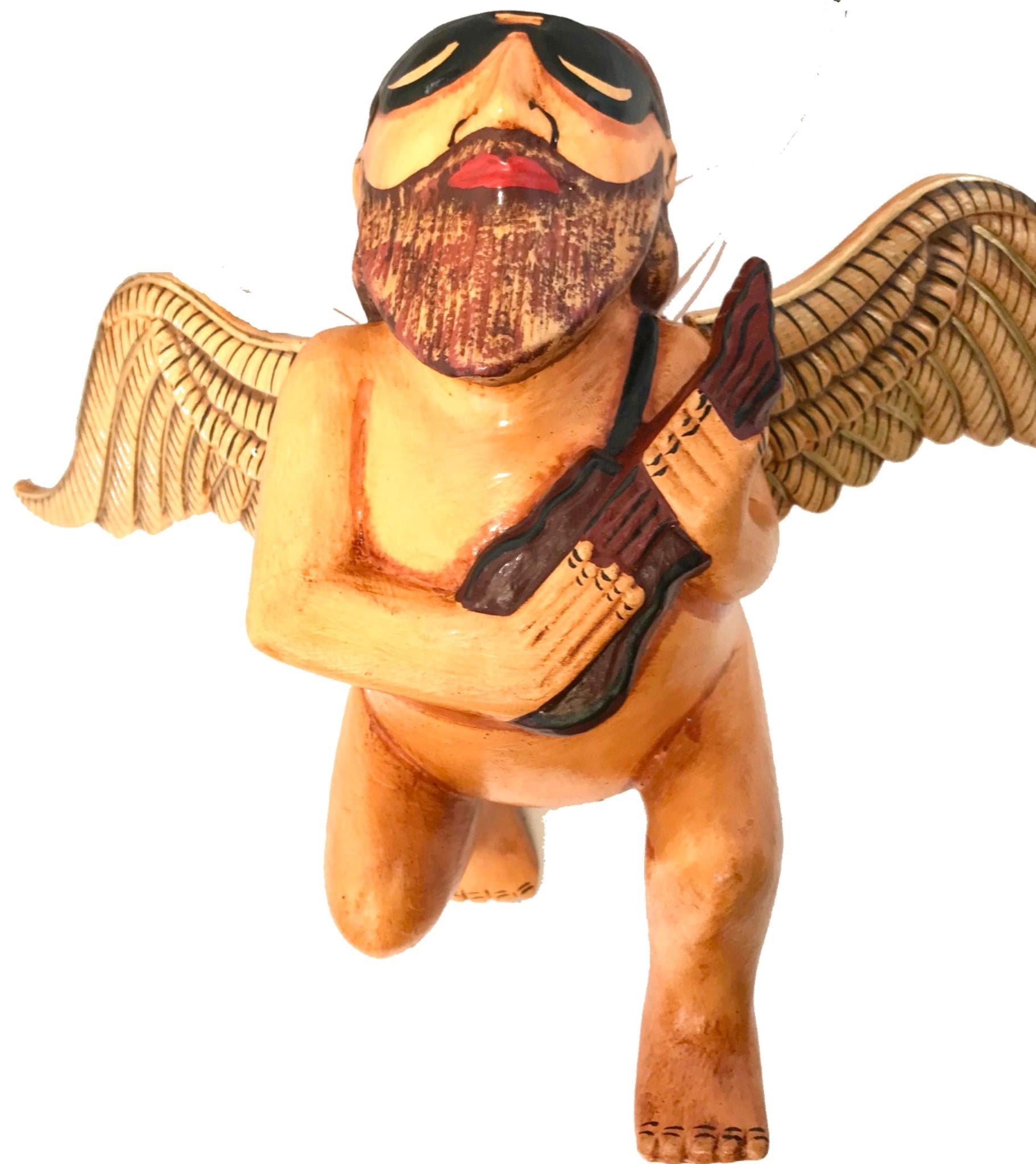 Balinese Flying Jerry Garcia Angel Mobile Cradle Guardian Spiritchaser Hand Carved wood Carving Bali Folk art - Acadia World Traders