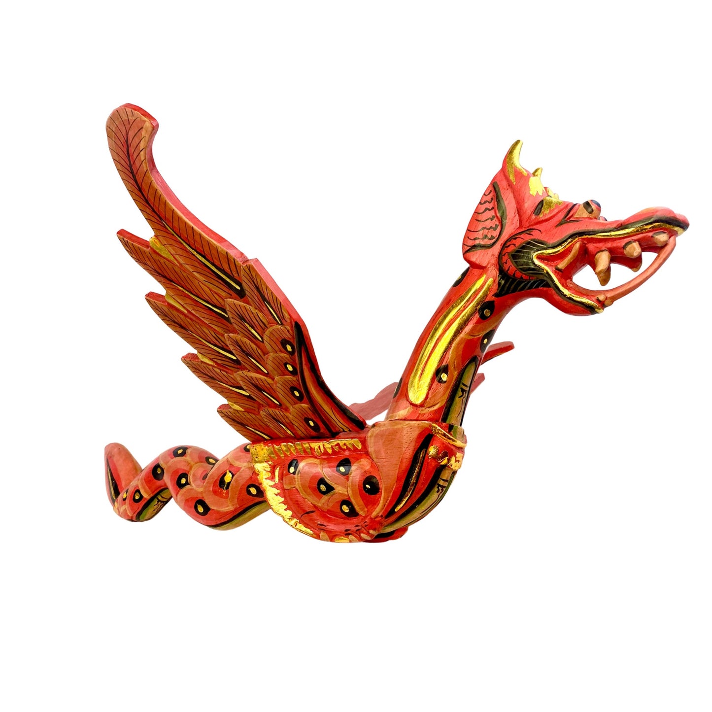 Winged Flying Dragon Mobile Spiritchaser carved wood Balinese Bali Art 26" RED - Acadia World Traders