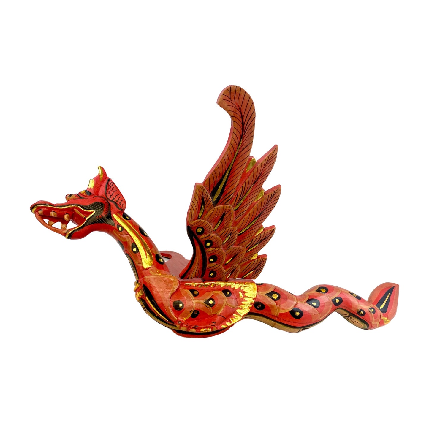 Winged Flying Dragon Mobile Spiritchaser carved wood Balinese Bali Art 26" RED - Acadia World Traders