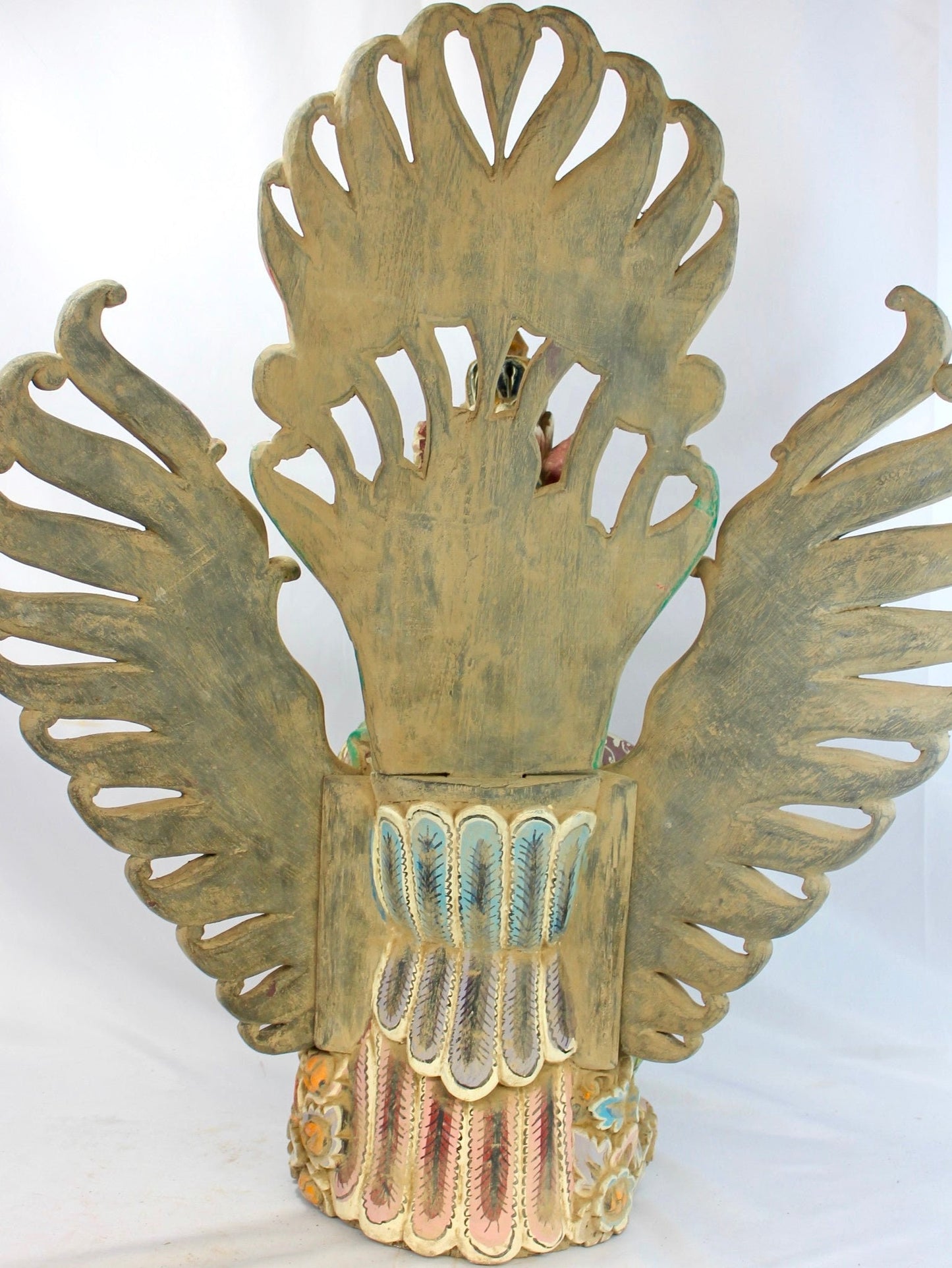 Balinese Hand Carved Garuda Vishnu Statue: Indonesian Polychrome Wood Guardian Sculpture
