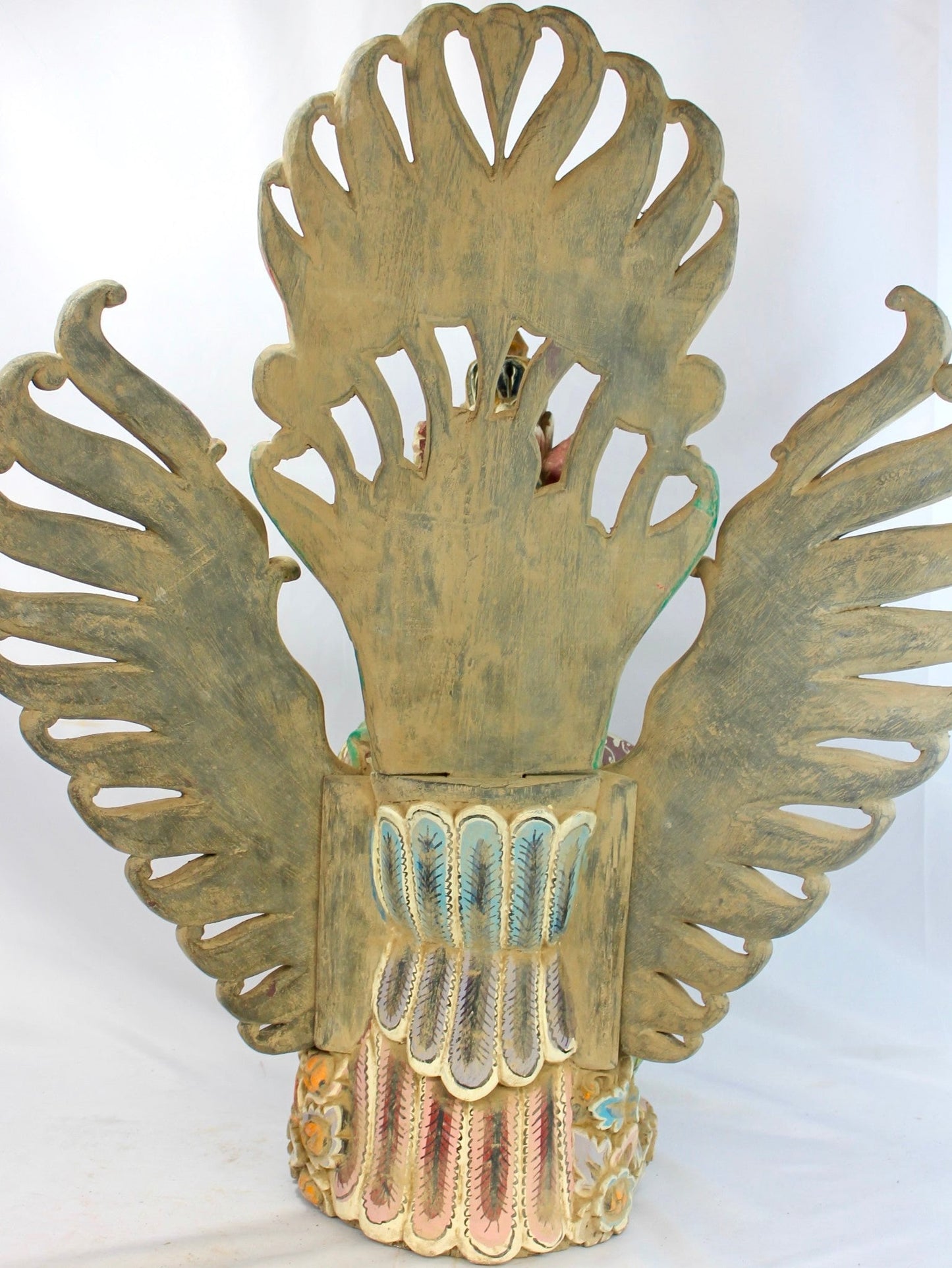 Balinese Hand Carved Garuda Vishnu Statue: Indonesian Polychrome Wood Guardian Sculpture