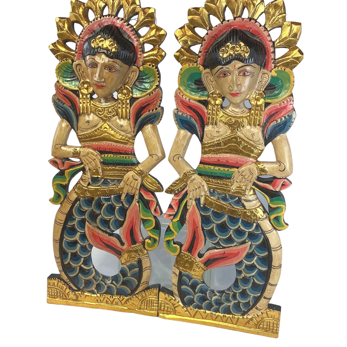 Balinese Panel Mermaid Dewi Goddess Hand carved wood Bali wall art Set 2