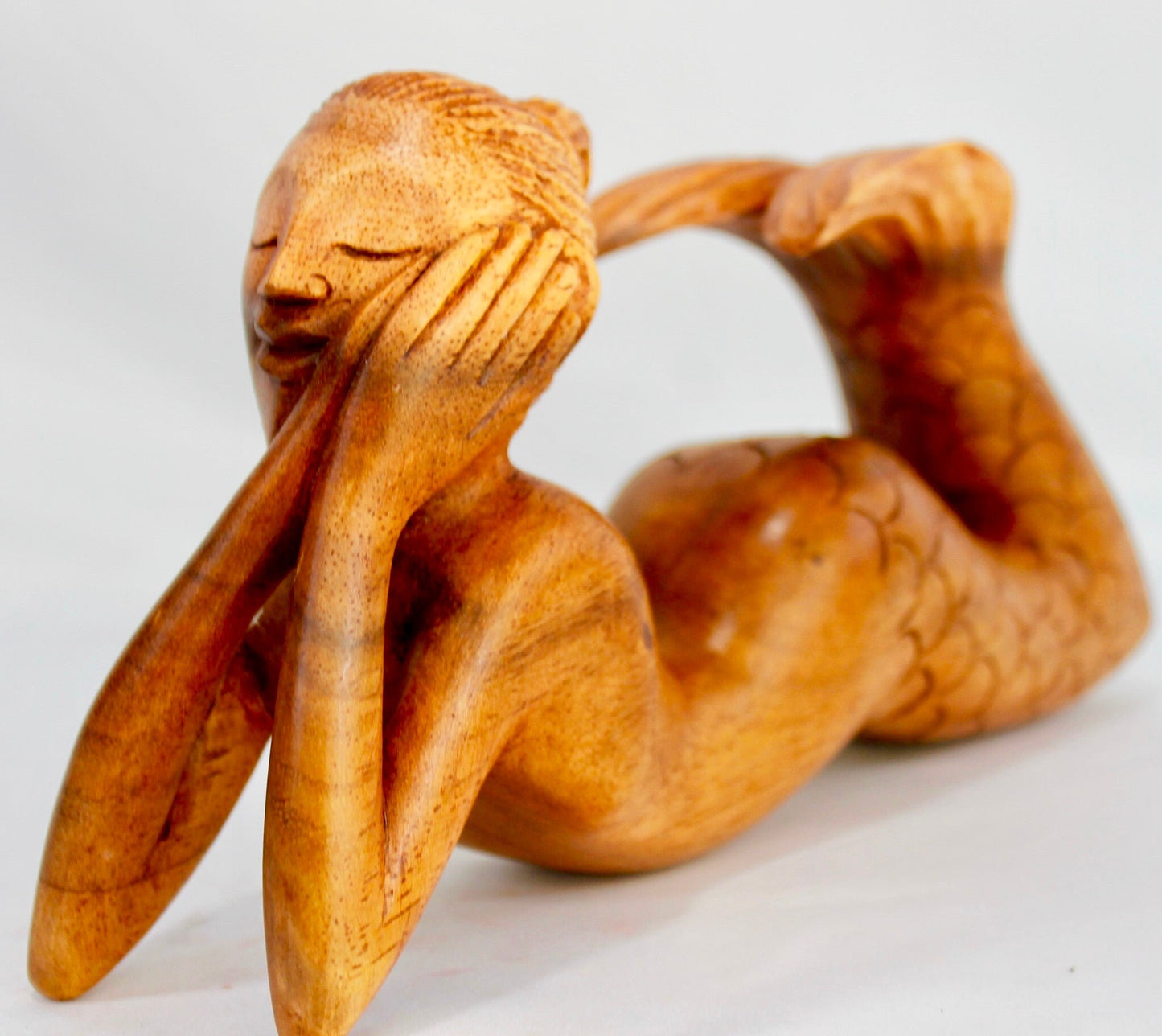 Day Dream Mermaid Sculpture Hand Carved wood Statue