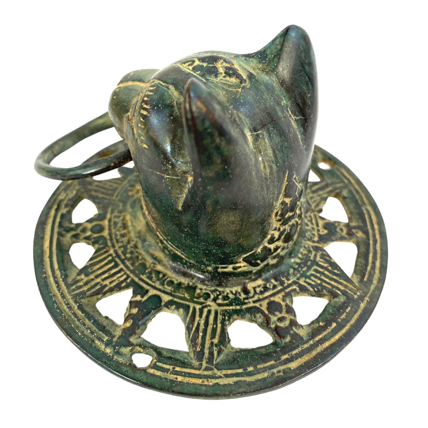 Cat Feline Door Knocker handle knob Cabinet Pull lost wax Cast Verdigris Green Bronze Metal Bali Art - Acadia World Traders
