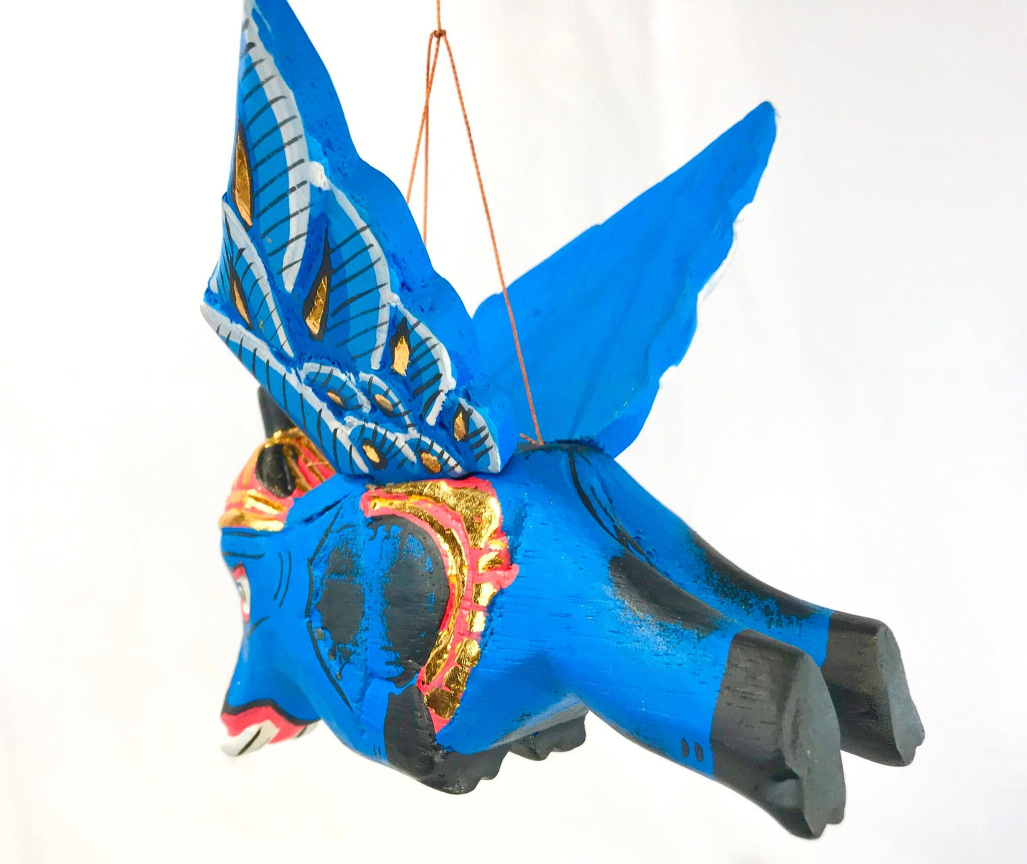 Winged flying Blue Elephant Balinese mobile Spirit Chaser 6"