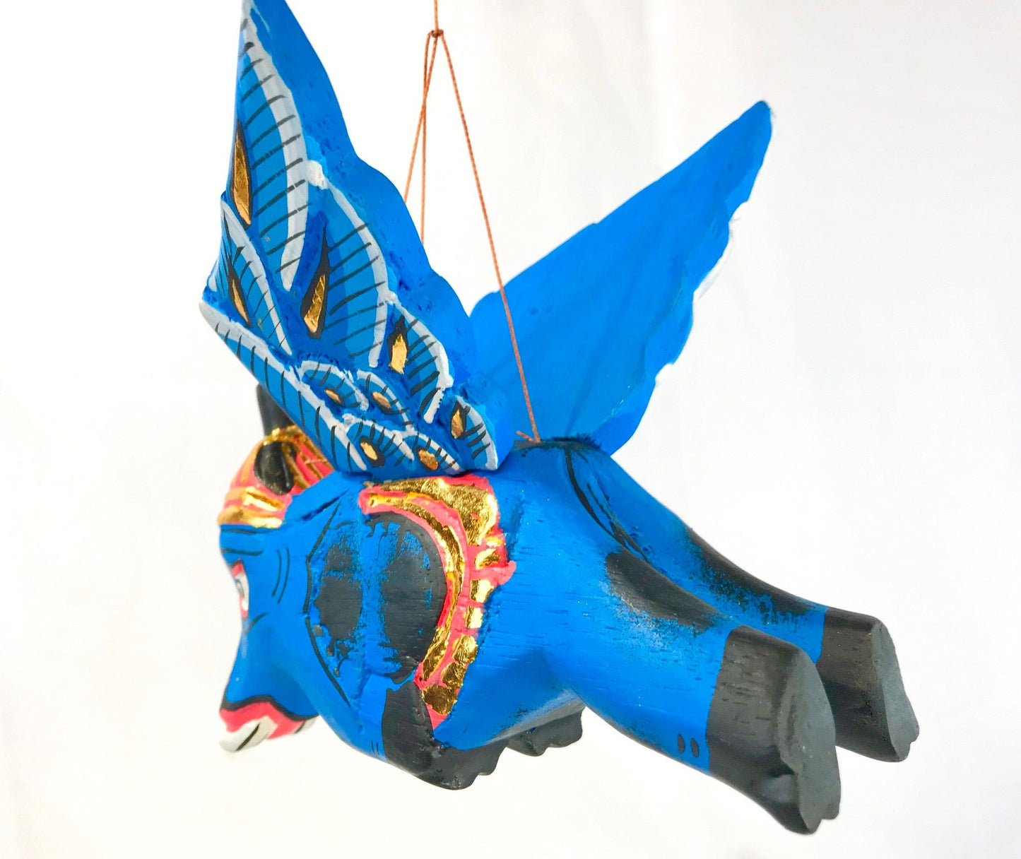 Winged flying Blue Elephant Balinese mobile Spirit Chaser 6"