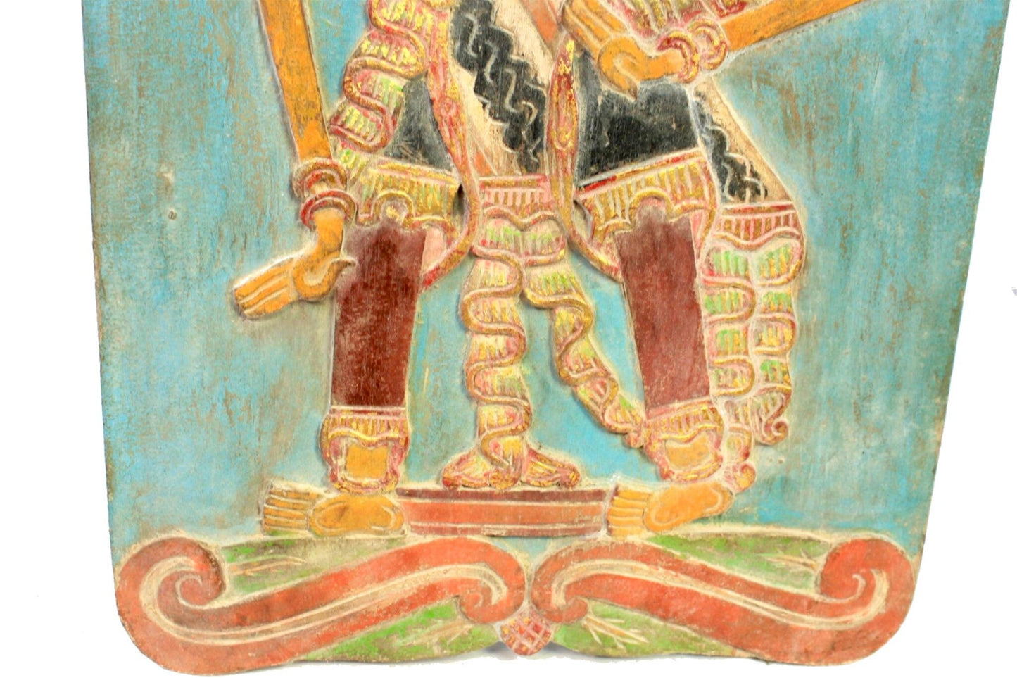 Vintage Wayang Shadow Puppet Wall art Panel Carved Polychrome Wood Indonesia - Acadia World Traders