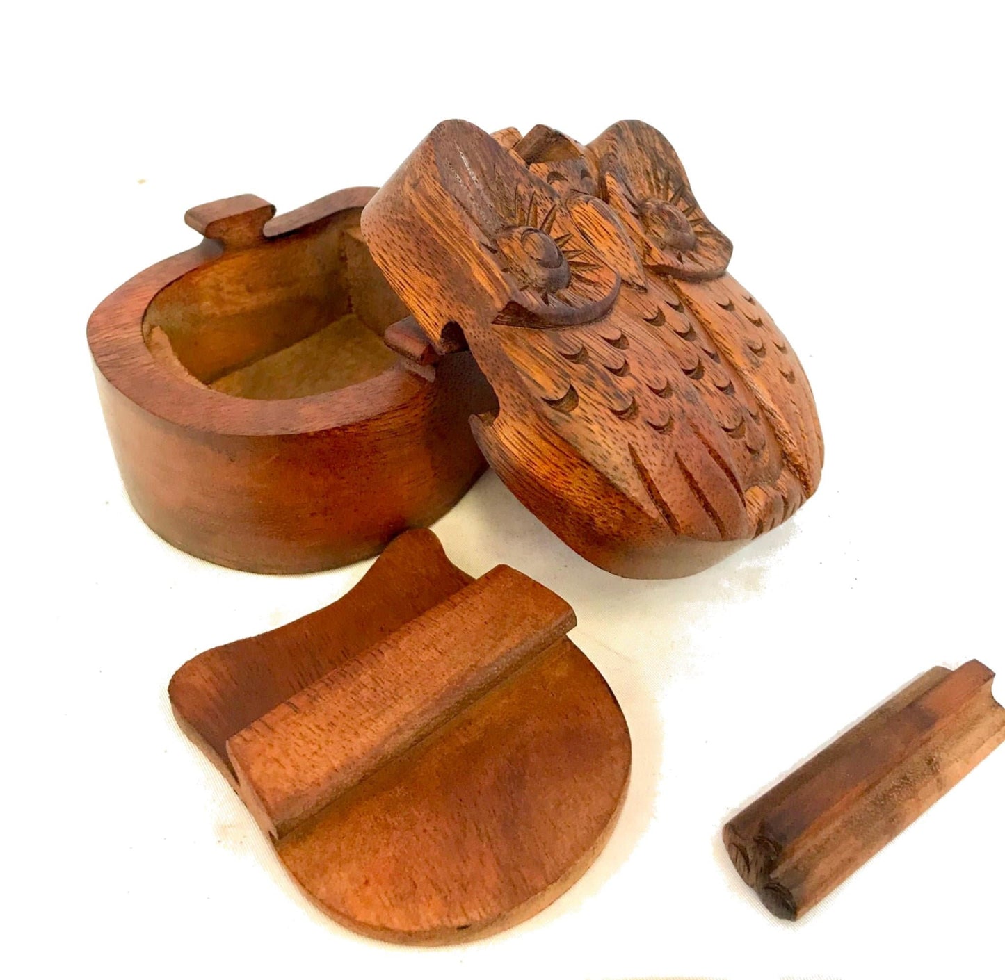 Hand Carved Wood Owl Puzzle Box: Stash Box