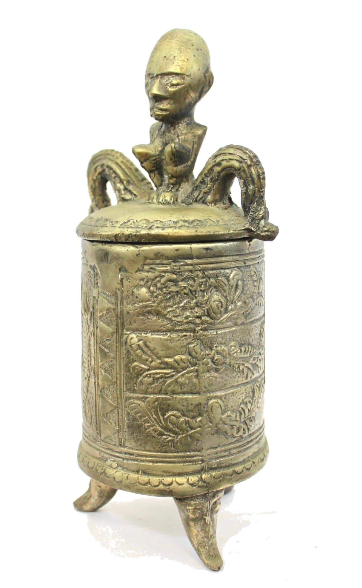 Primitive Betel Nut Lime Container Solid Bronze Sumatra Indonesian 10"
