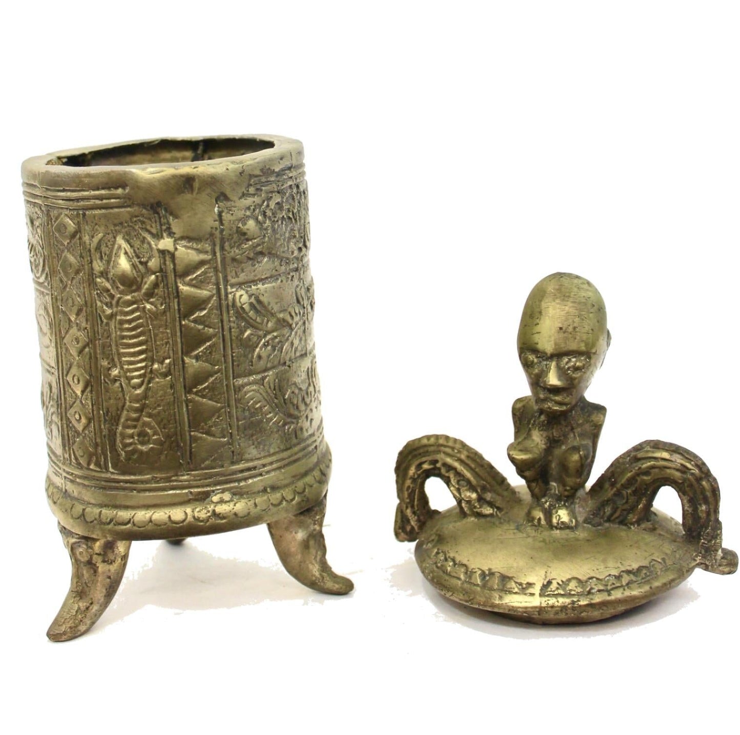 Primitive Betel Nut Lime Container Solid Bronze Sumatra Indonesian 10"