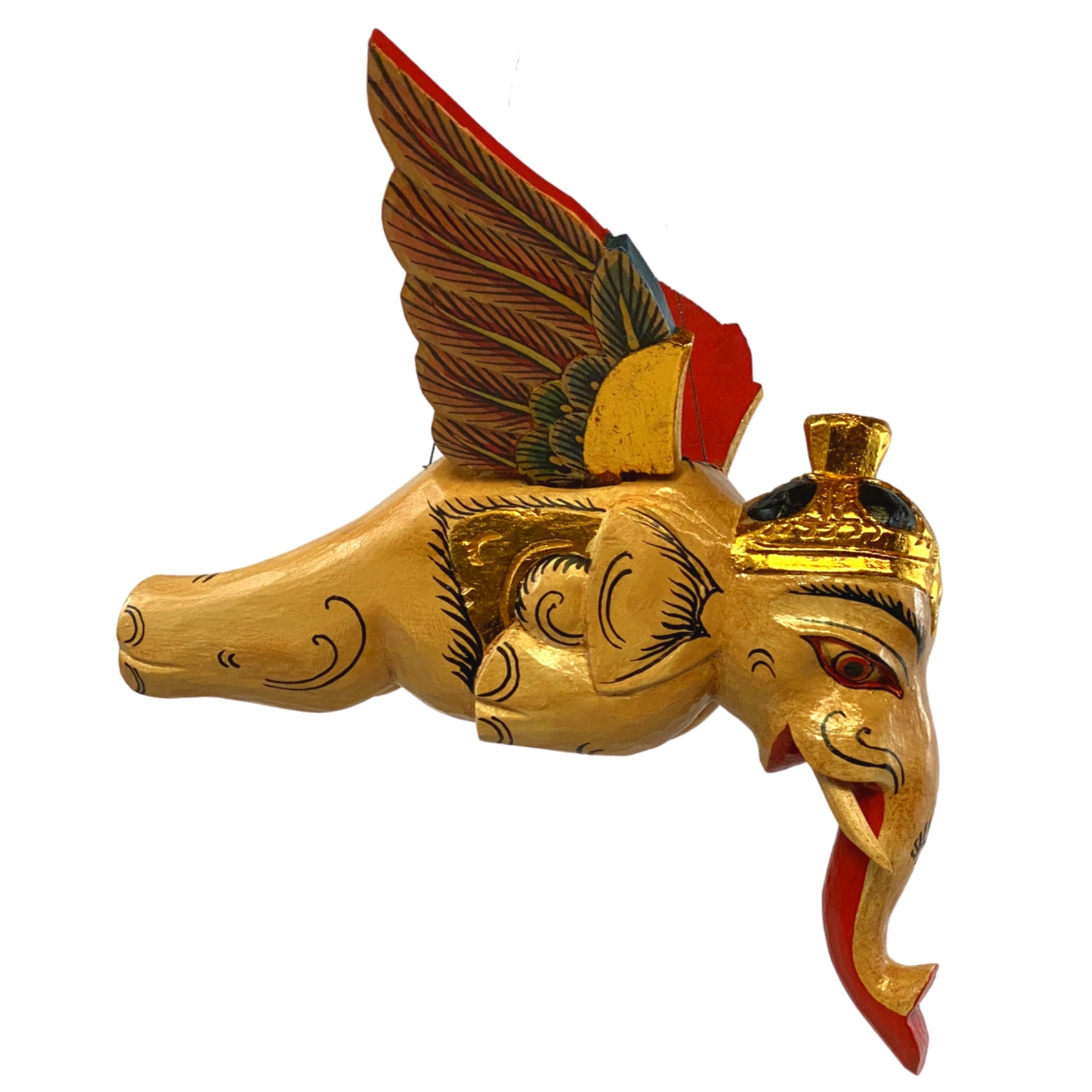 Flying Elephant mobile demon chaser Bali carved wood Balinese folk Art - Acadia World Traders