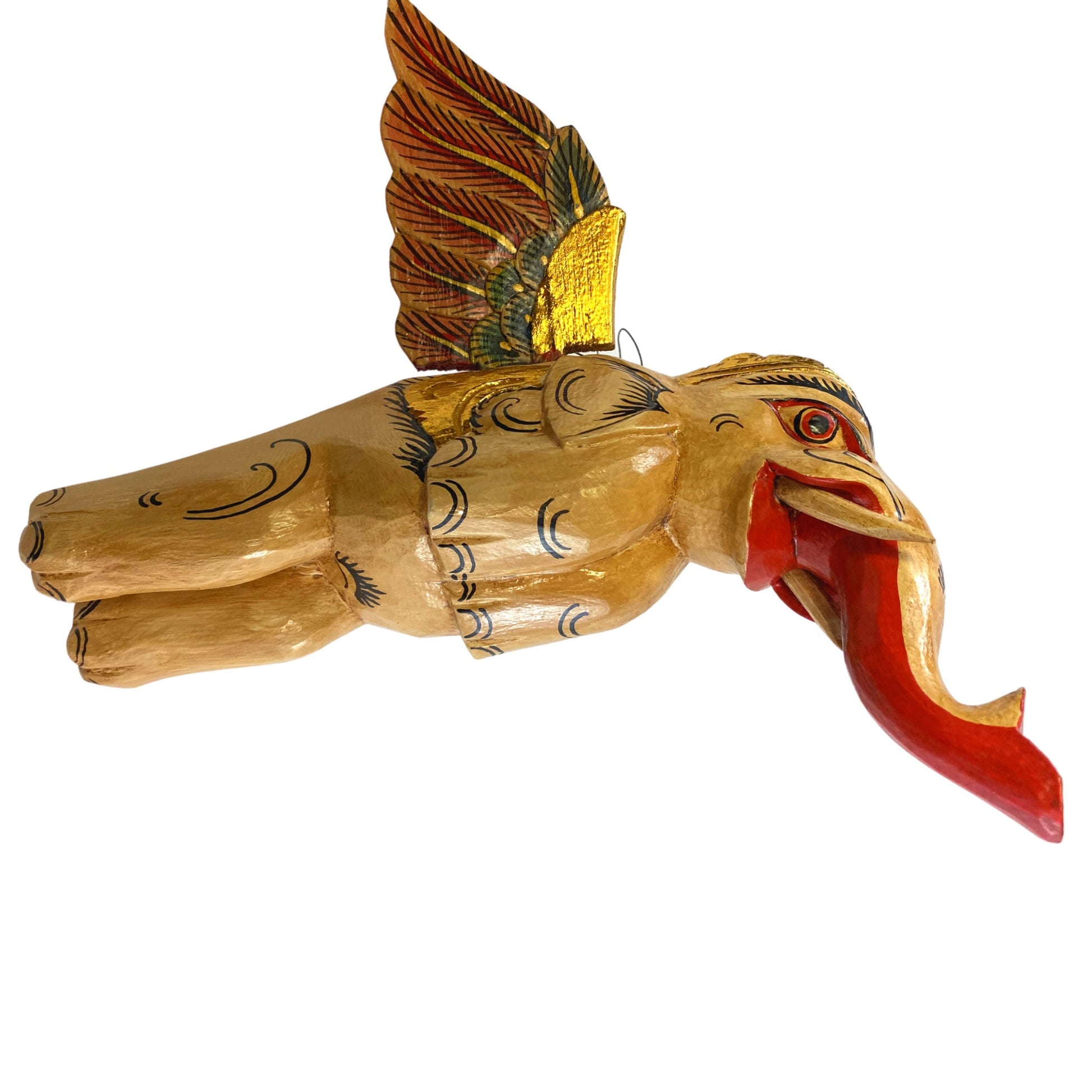 Flying Elephant mobile demon chaser Bali carved wood Balinese folk Art - Acadia World Traders