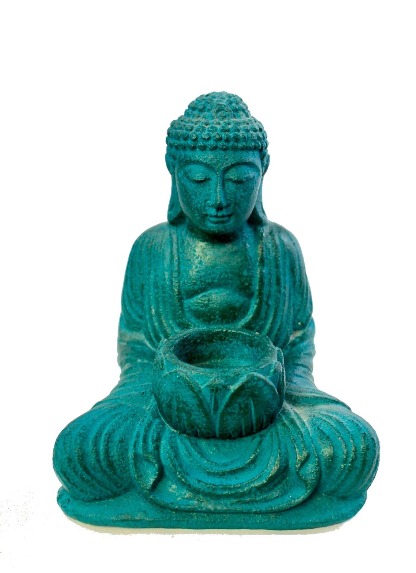 Lotus Pose Buddha Garden Statue candle holder Cast lava stone Bali Yard Art