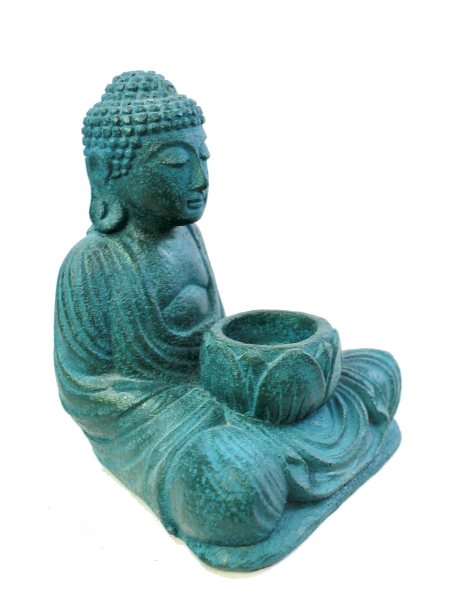 Lotus Pose Buddha Garden Statue candle holder Cast lava stone Bali Yard Art