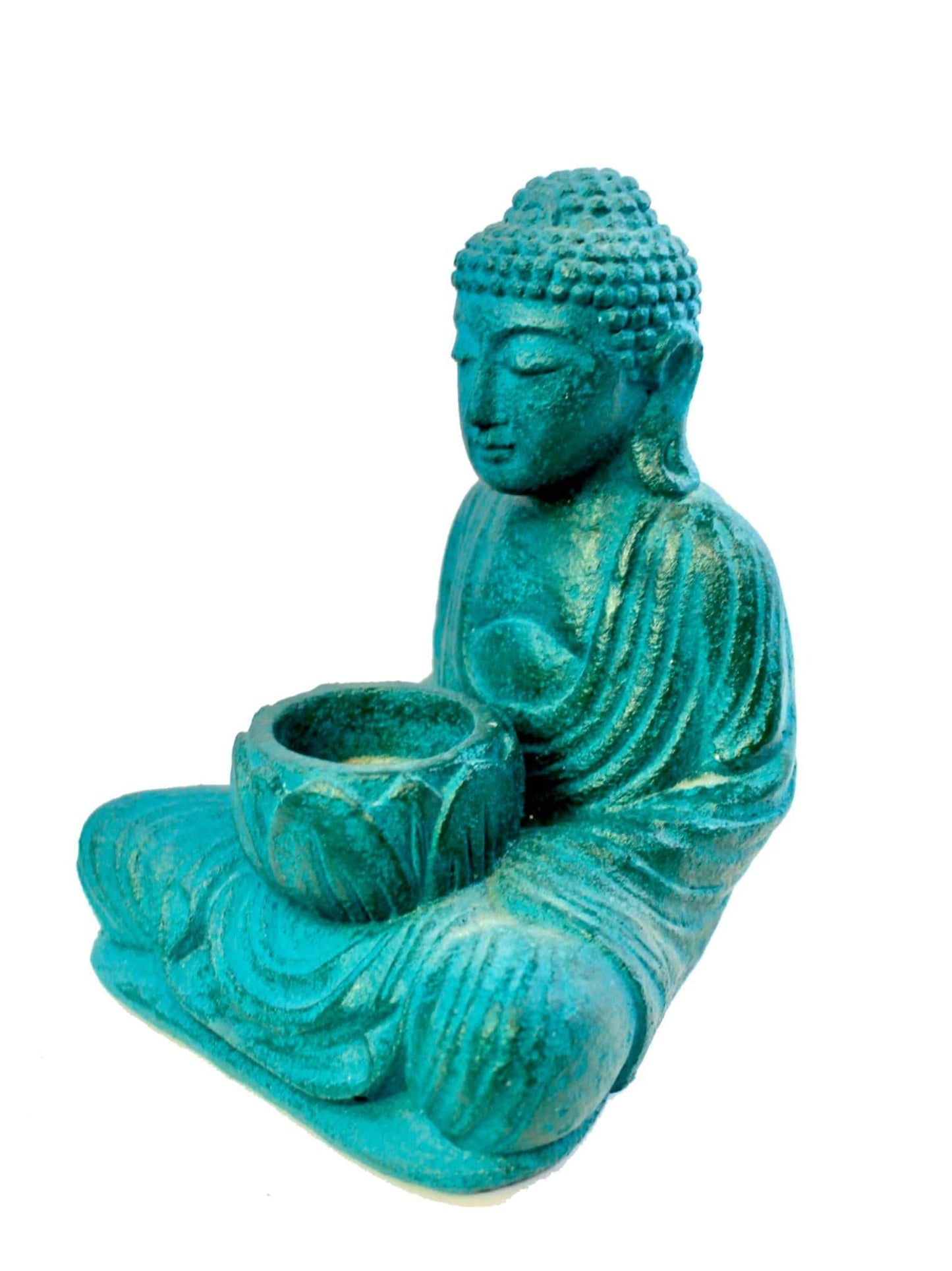 Lotus Pose Buddha Garden Statue candle holder Cast lava stone Bali Yard Art