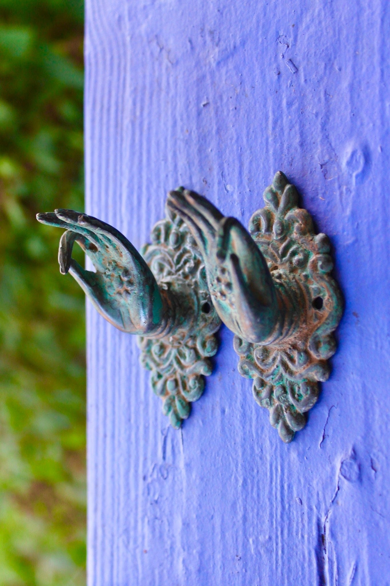 Buddha Abhaya Mudra Handle Knob Hook Verdigris Bronze - Acadia World Traders