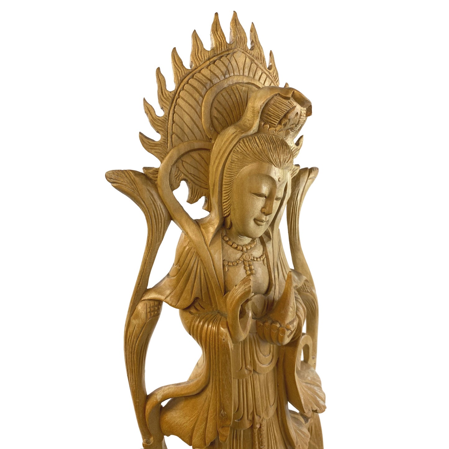 Guanyin Bodhisattva Statue Buddhist Goddess Sculpture Balinese Hand Carved wood