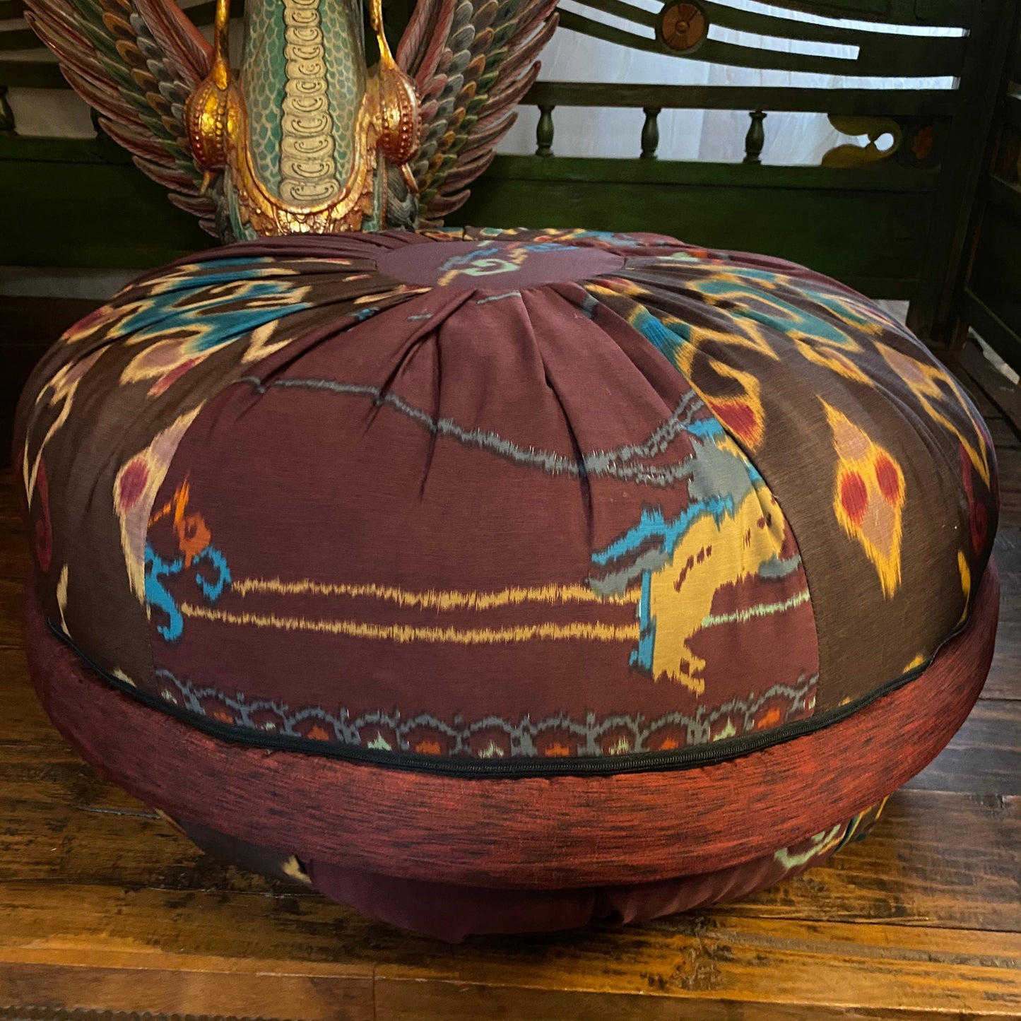 Yoga Meditation Pillow Pouf Zafu Ottoman Floor cushion kapok fill Vintage Ikat