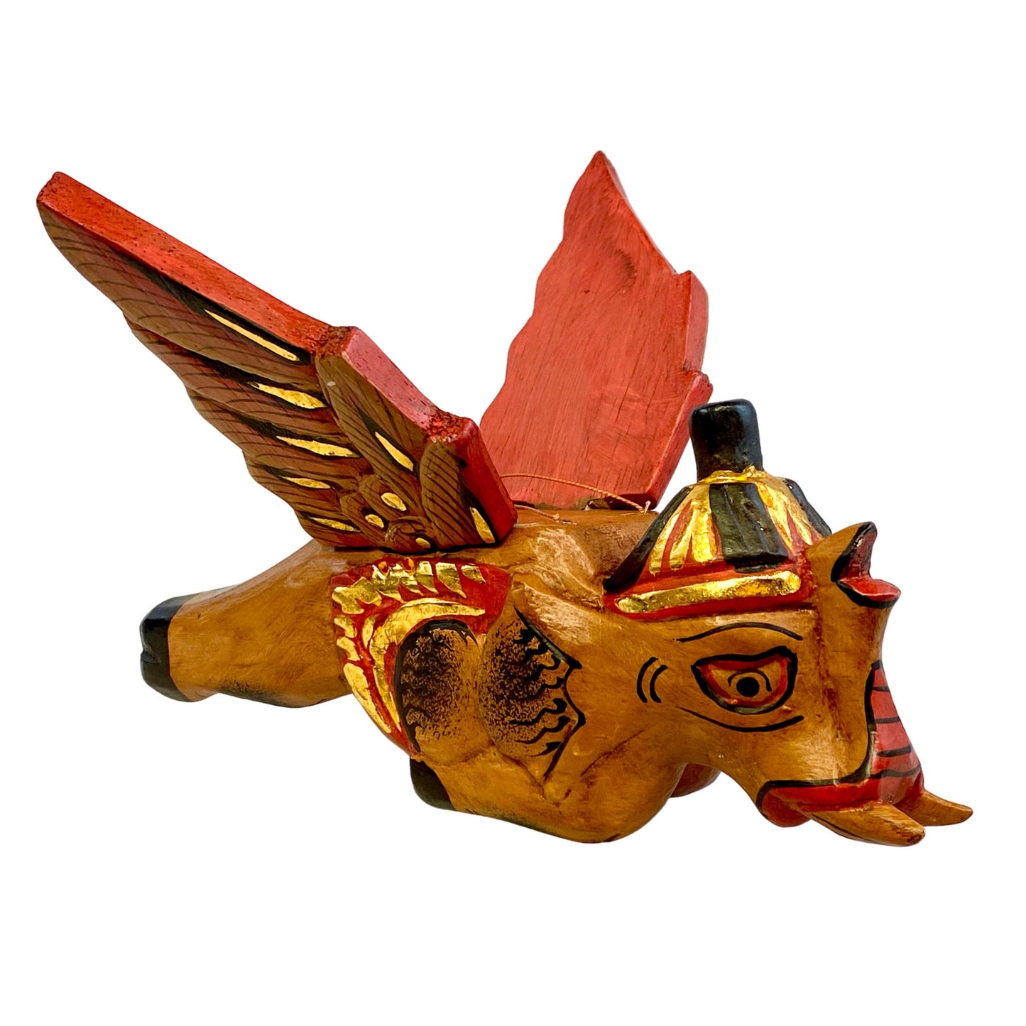 Flying Elephant mobile Demon chaser Bali hand carved wood Balinese folk Art 8"