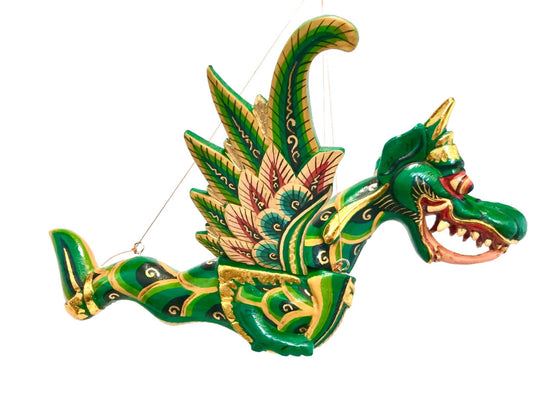 Winged Flying Dragon Naga Hanging Mobile Spiritchaser Demon Chaser Crib Guardian Handmade Balinese Folk Art Ornament Green