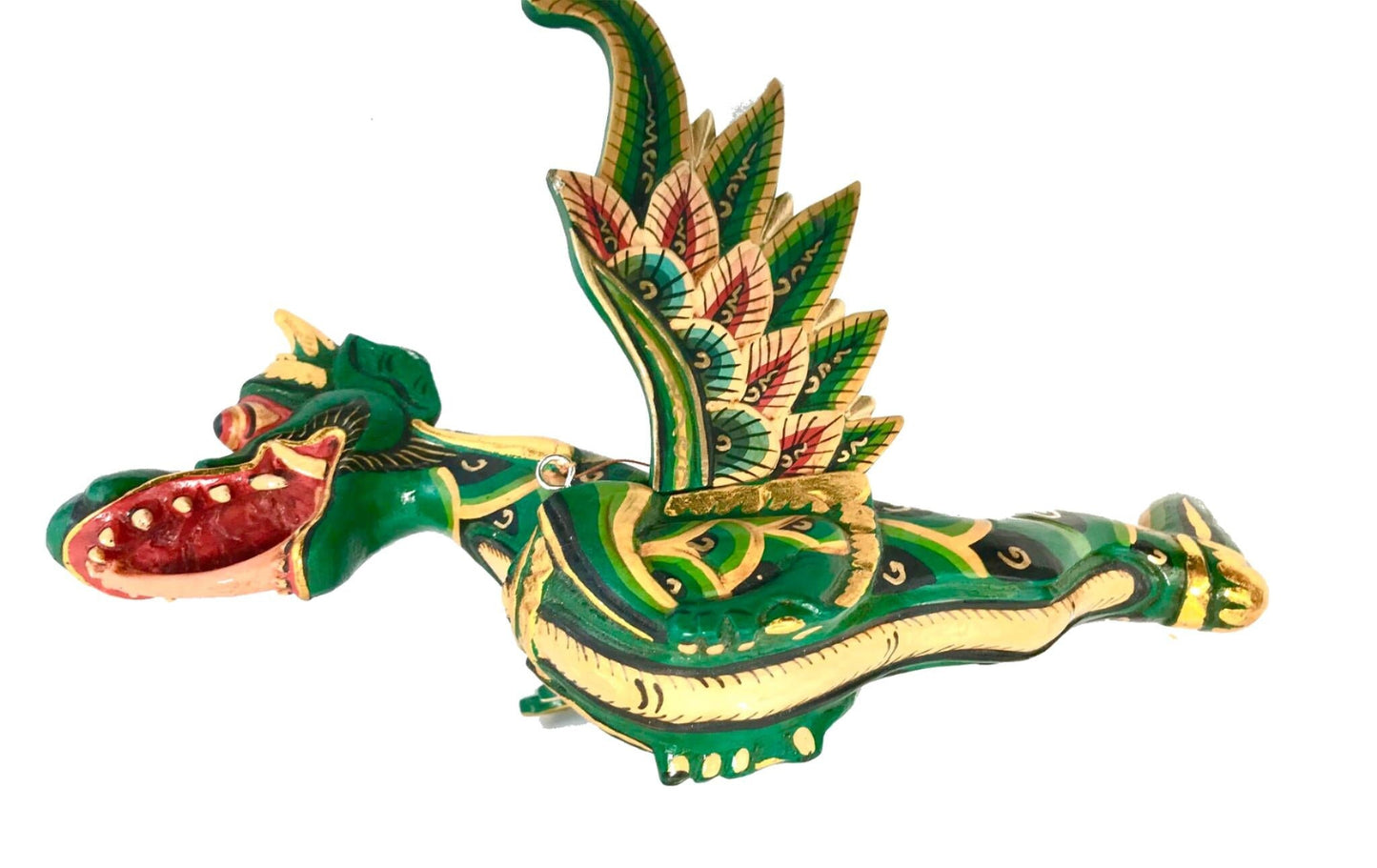Winged Flying Dragon Naga Hanging Mobile Spiritchaser Demon Chaser Crib Guardian Handmade Balinese Folk Art Ornament Green