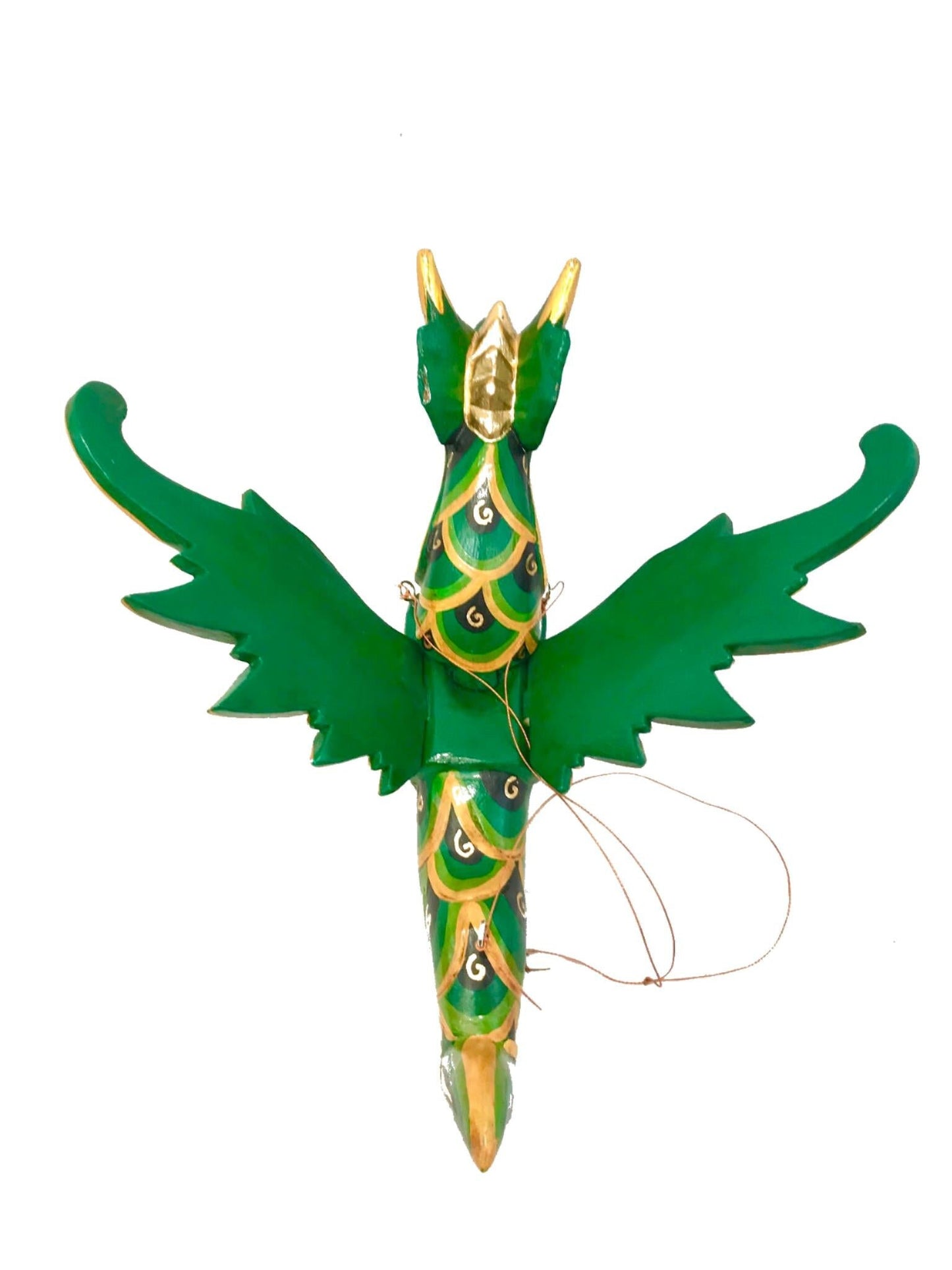 Winged Flying Dragon Naga Hanging Mobile Spiritchaser Demon Chaser Crib Guardian Handmade Balinese Folk Art Ornament Green